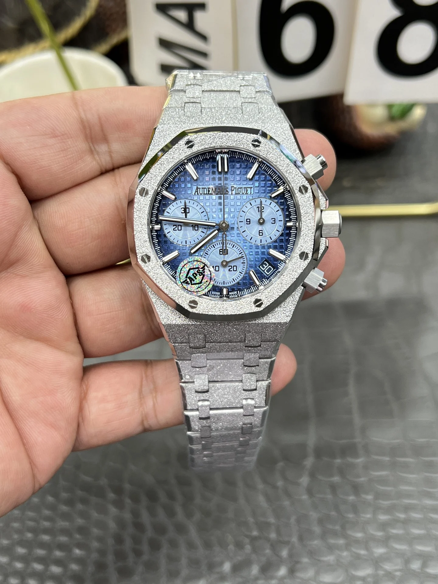 Audemars Piguet Royal Oak Steel Green Dial 26240 — photographed off the sweep
