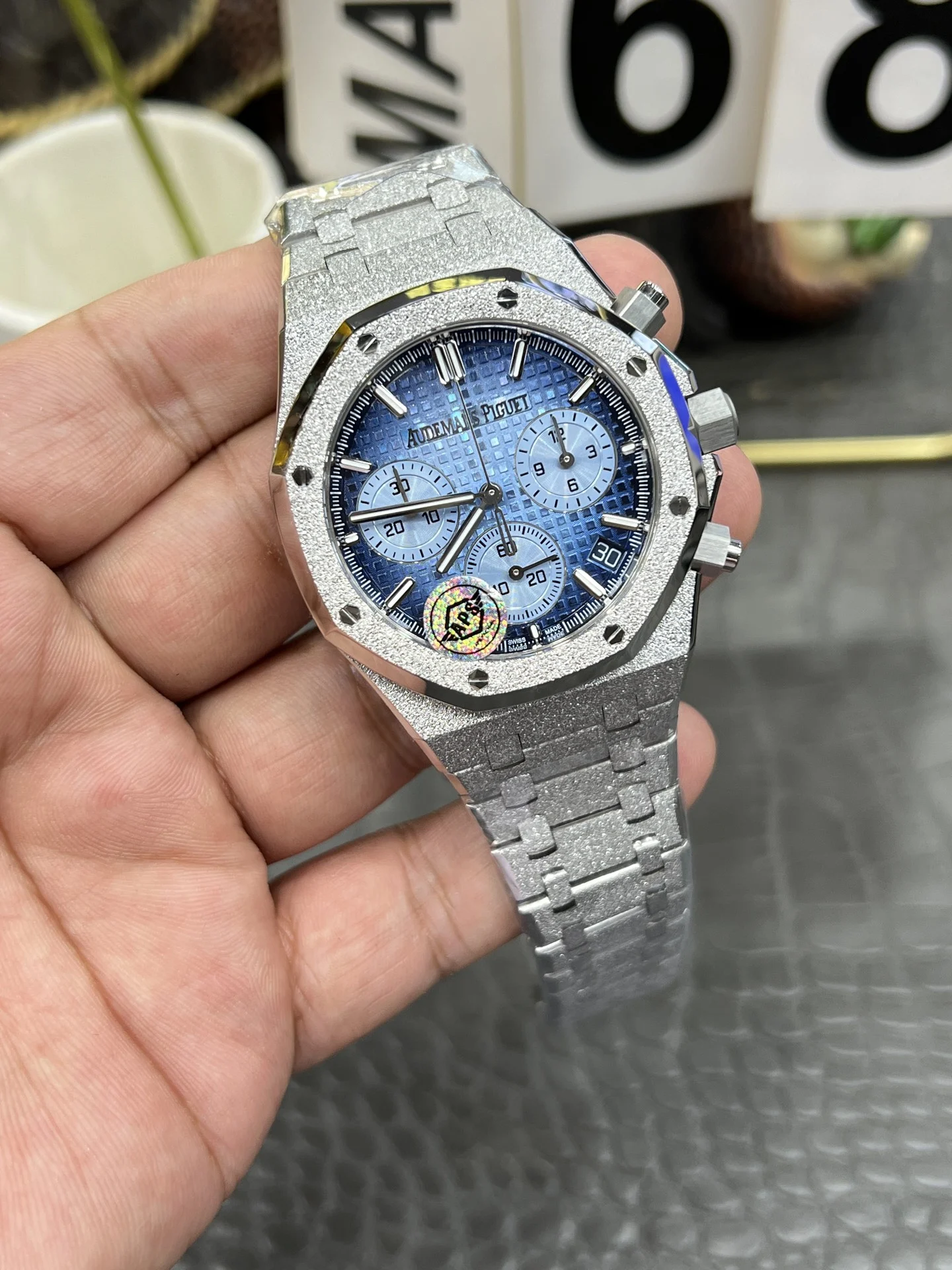 Audemars Piguet Royal Oak Steel Green Dial 26240 — photographed off the sweep