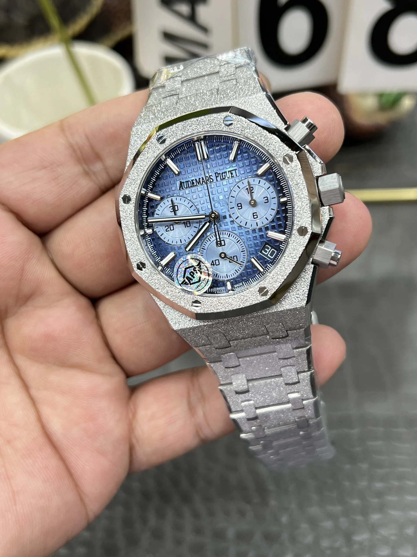 Audemars Piguet Royal Oak Steel Green Dial 26240 — photographed off the sweep