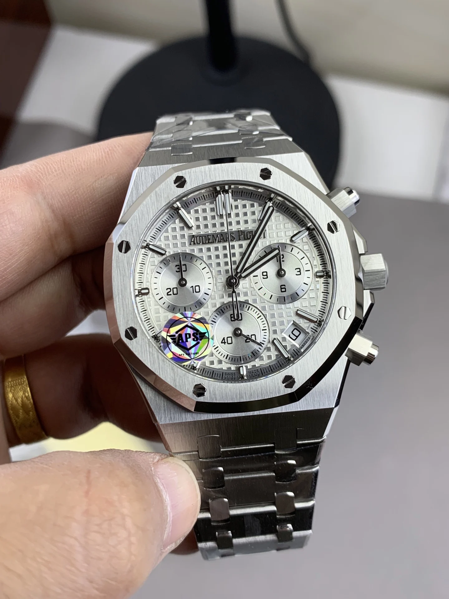 Audemars Piguet Royal Oak Steel White Dial 26240 — photographed off the sweep