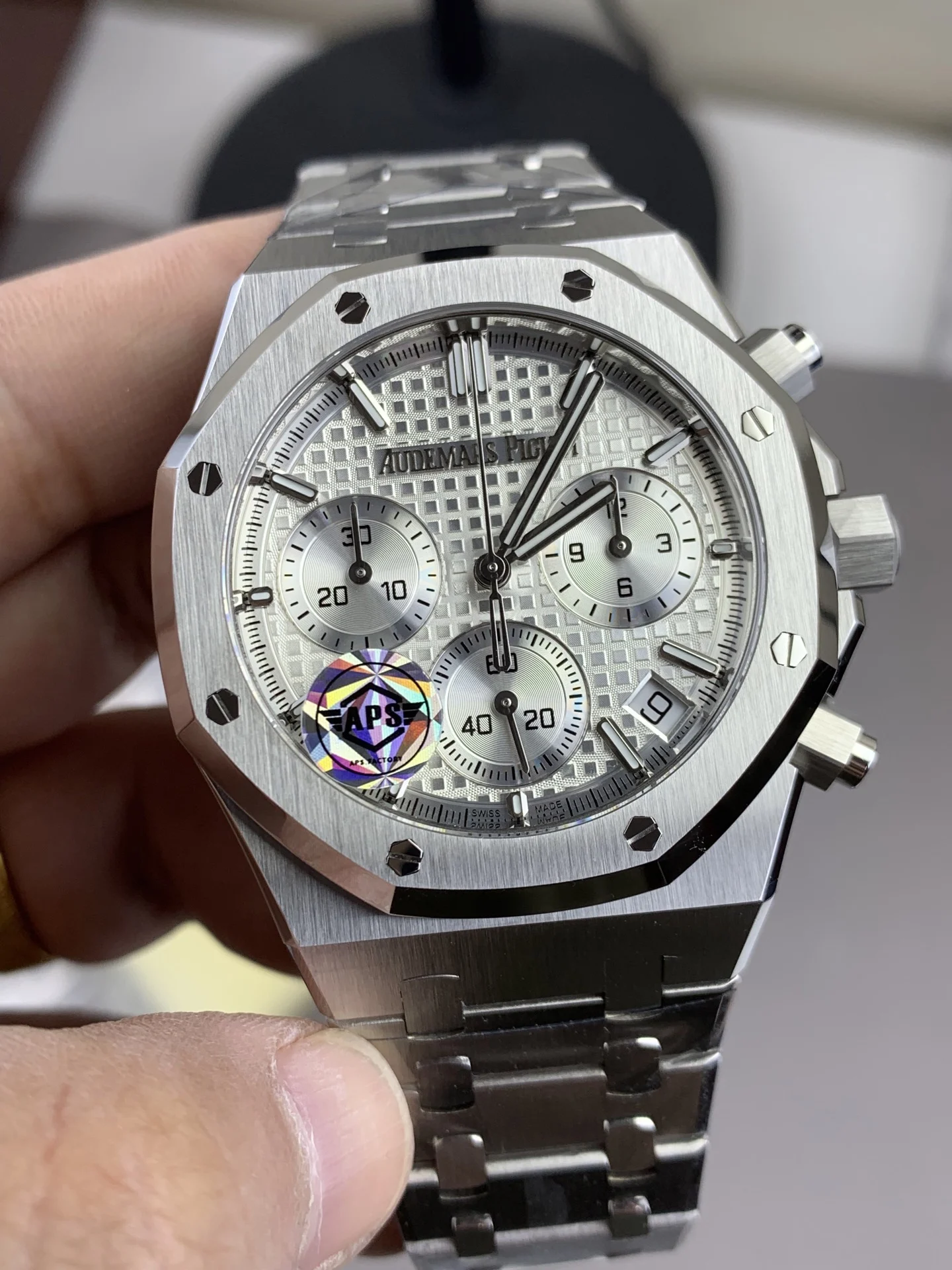Audemars Piguet Royal Oak Steel White Dial 26240 — photographed off the sweep