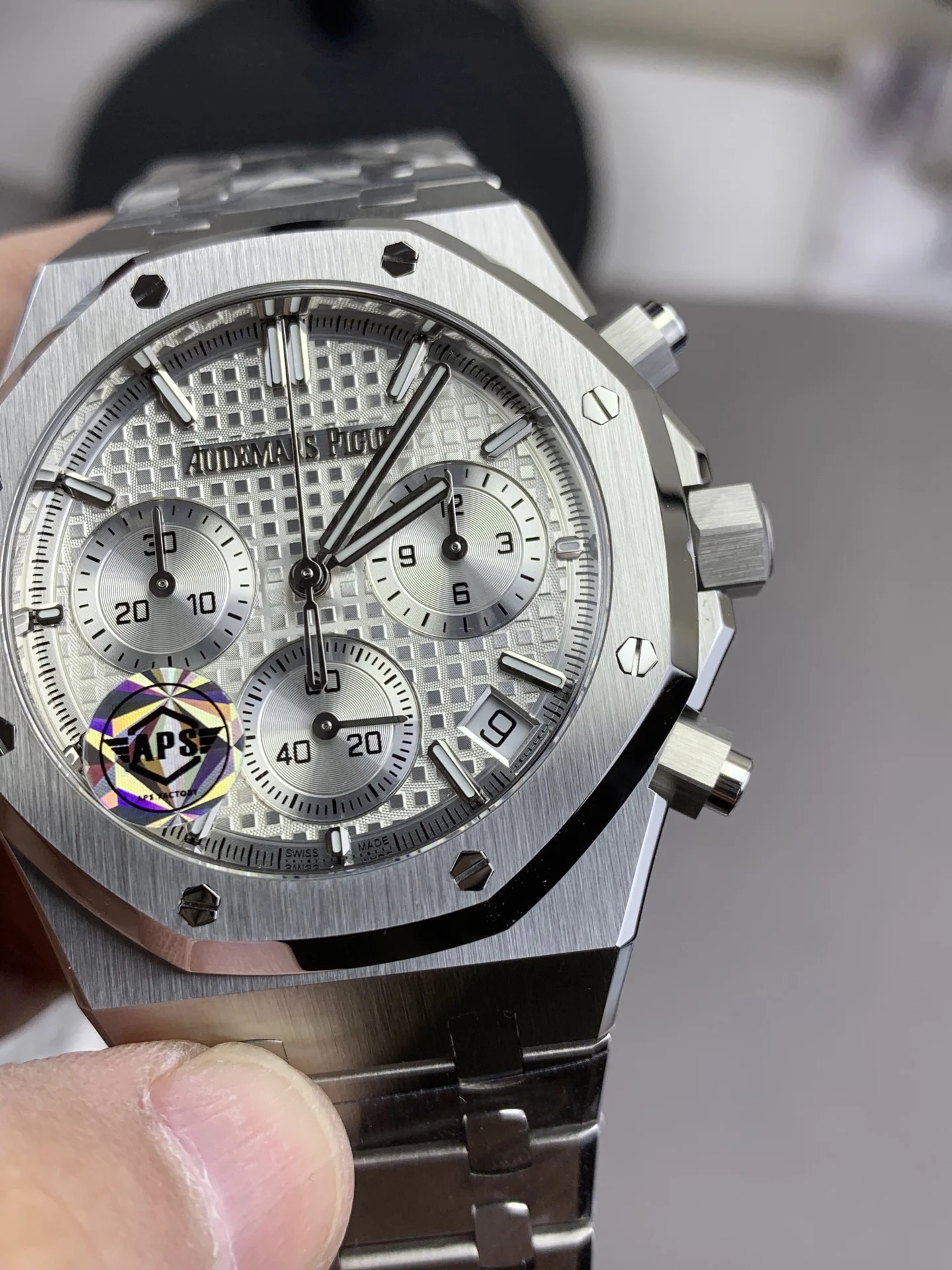 Audemars Piguet Royal Oak Steel White Dial 26240 — photographed off the sweep