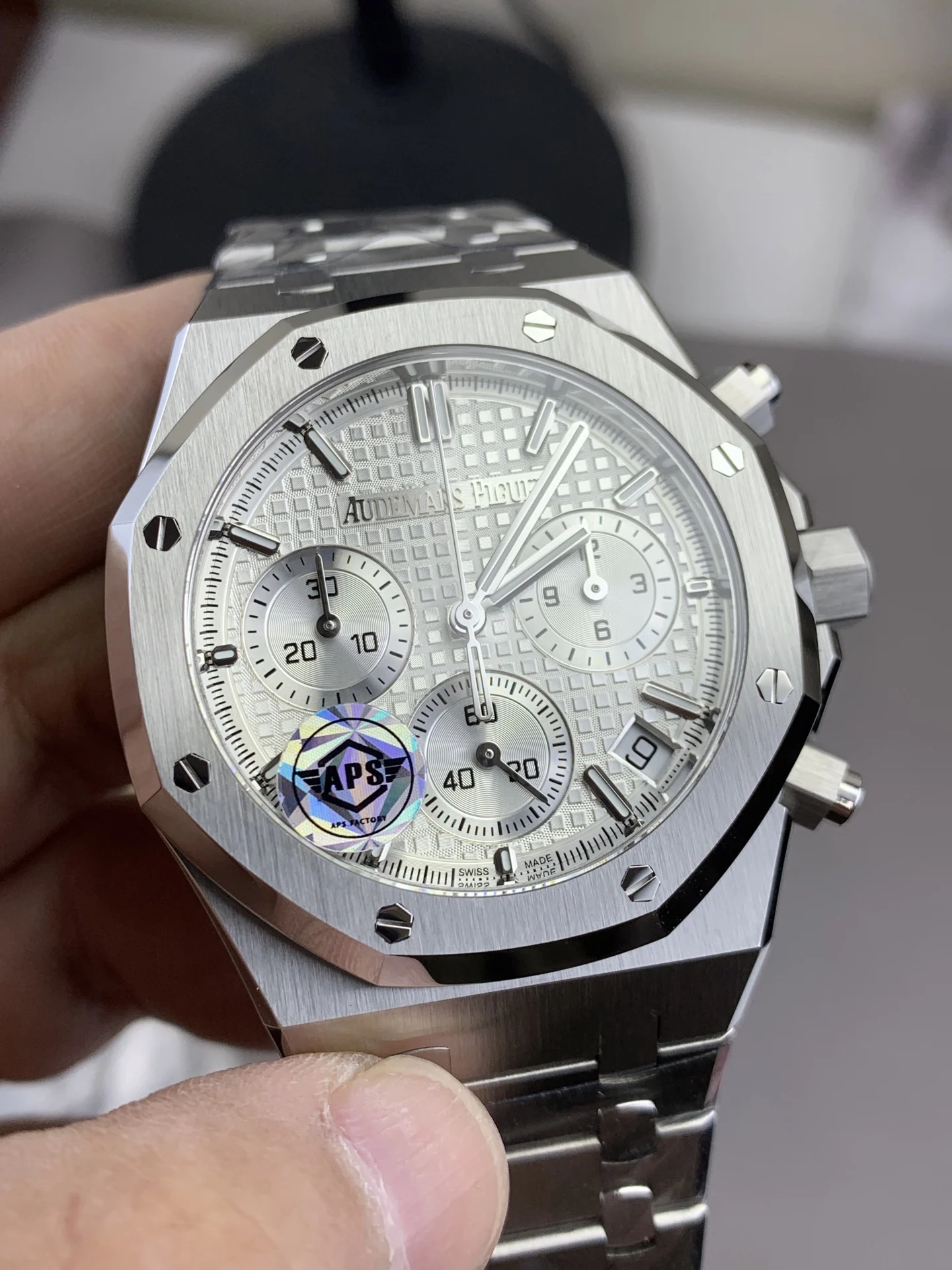 Audemars Piguet Royal Oak Steel White Dial 26240 — photographed off the sweep