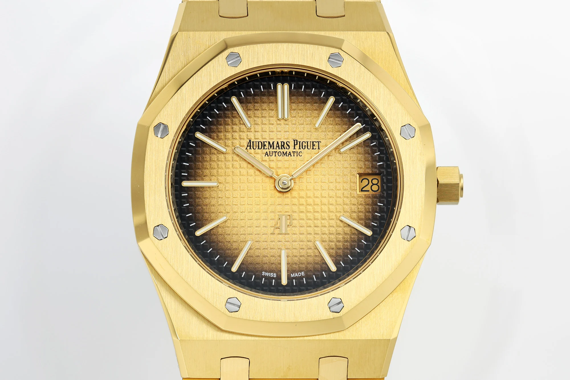 Audemars Piguet Royal Oak Tapisserie Black Dial — photographed off the sweep