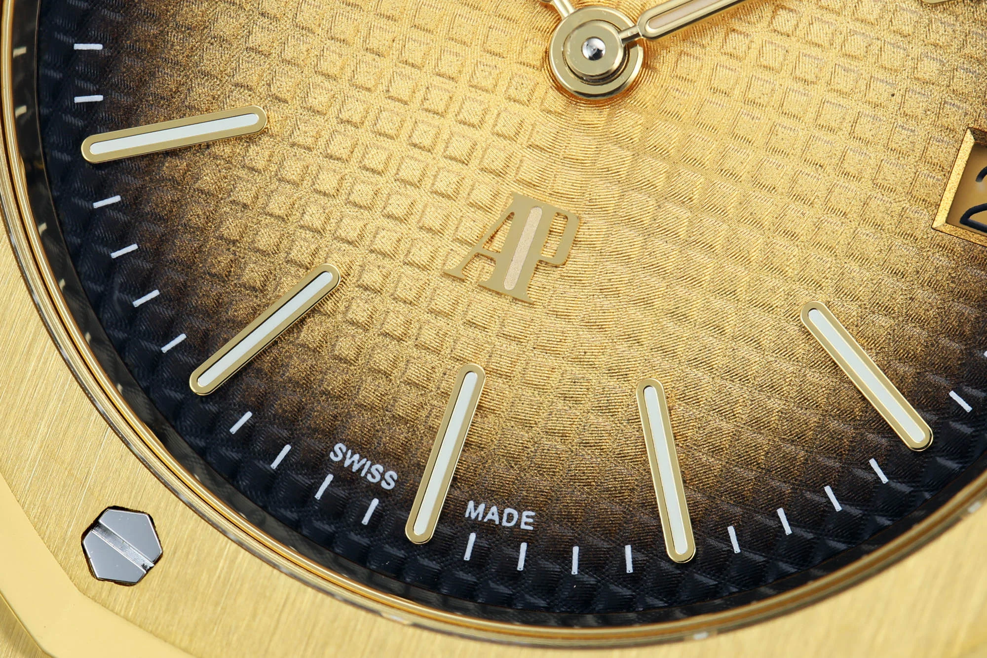 Audemars Piguet Royal Oak Tapisserie Black Dial — photographed off the sweep