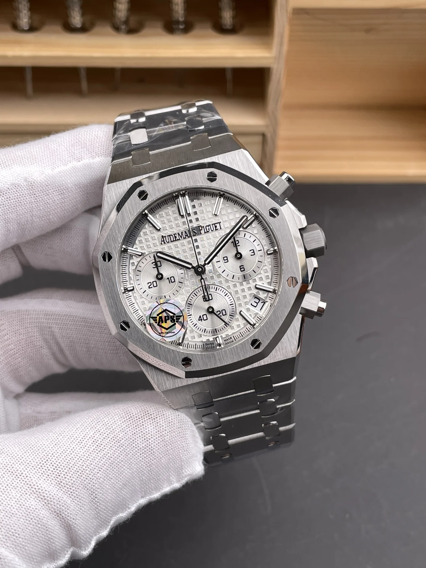 Audemars Piguet Royal Oak White Dial — photographed off the sweep
