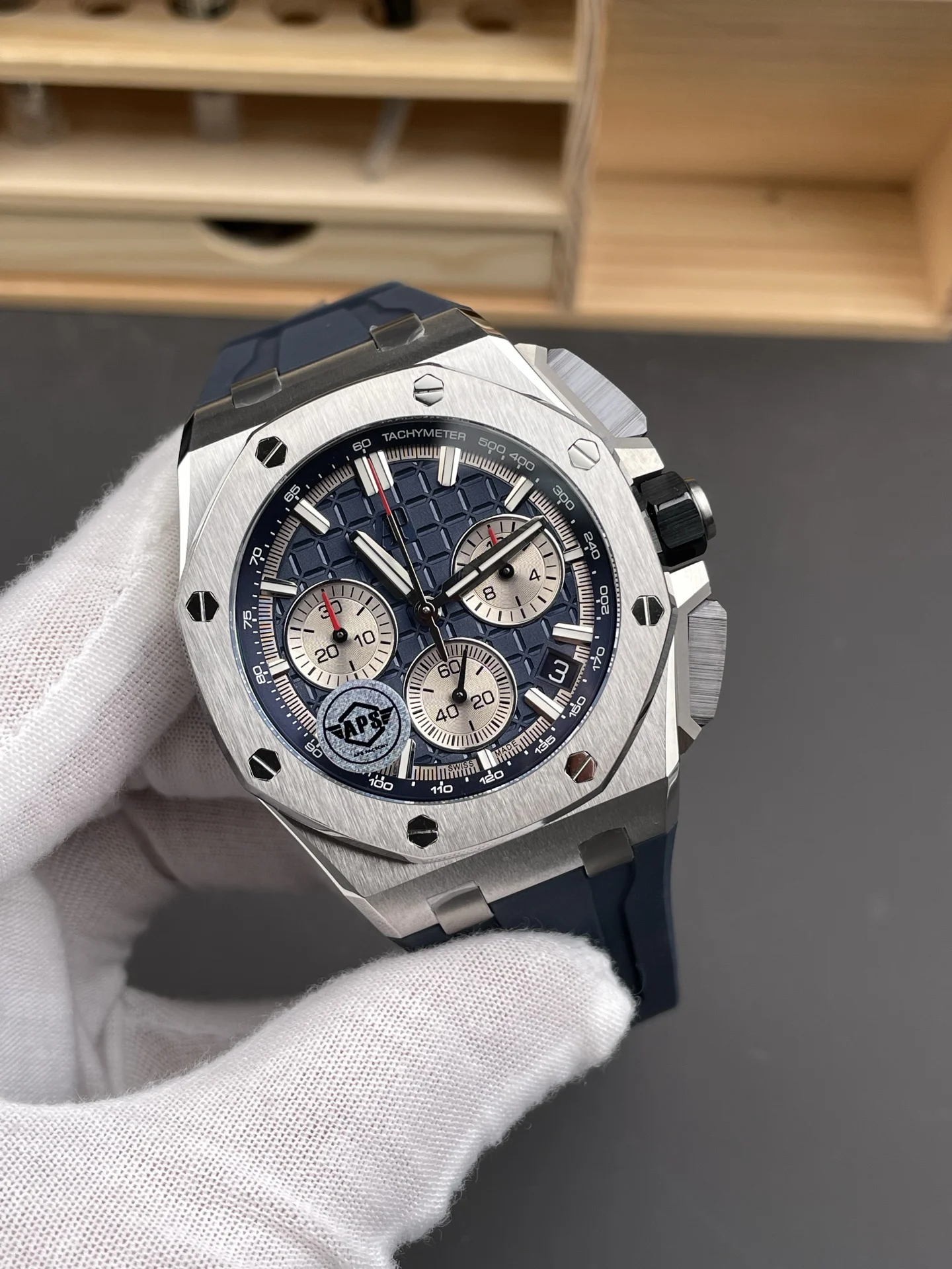 Audemars Piguet Steel Blue Dial 26420 — photographed off the sweep