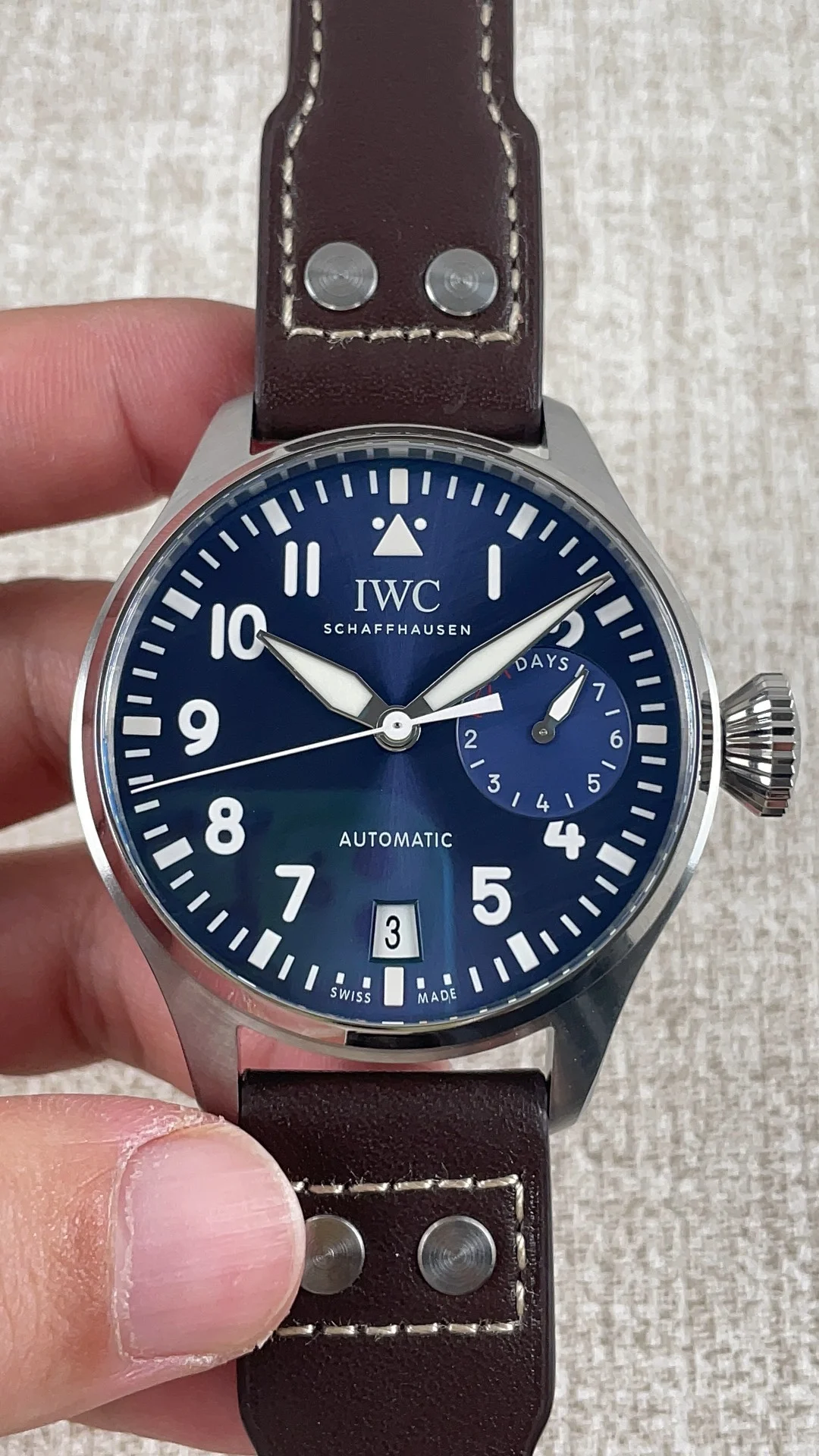 AZ IWC Big Fly — photographed off the sweep