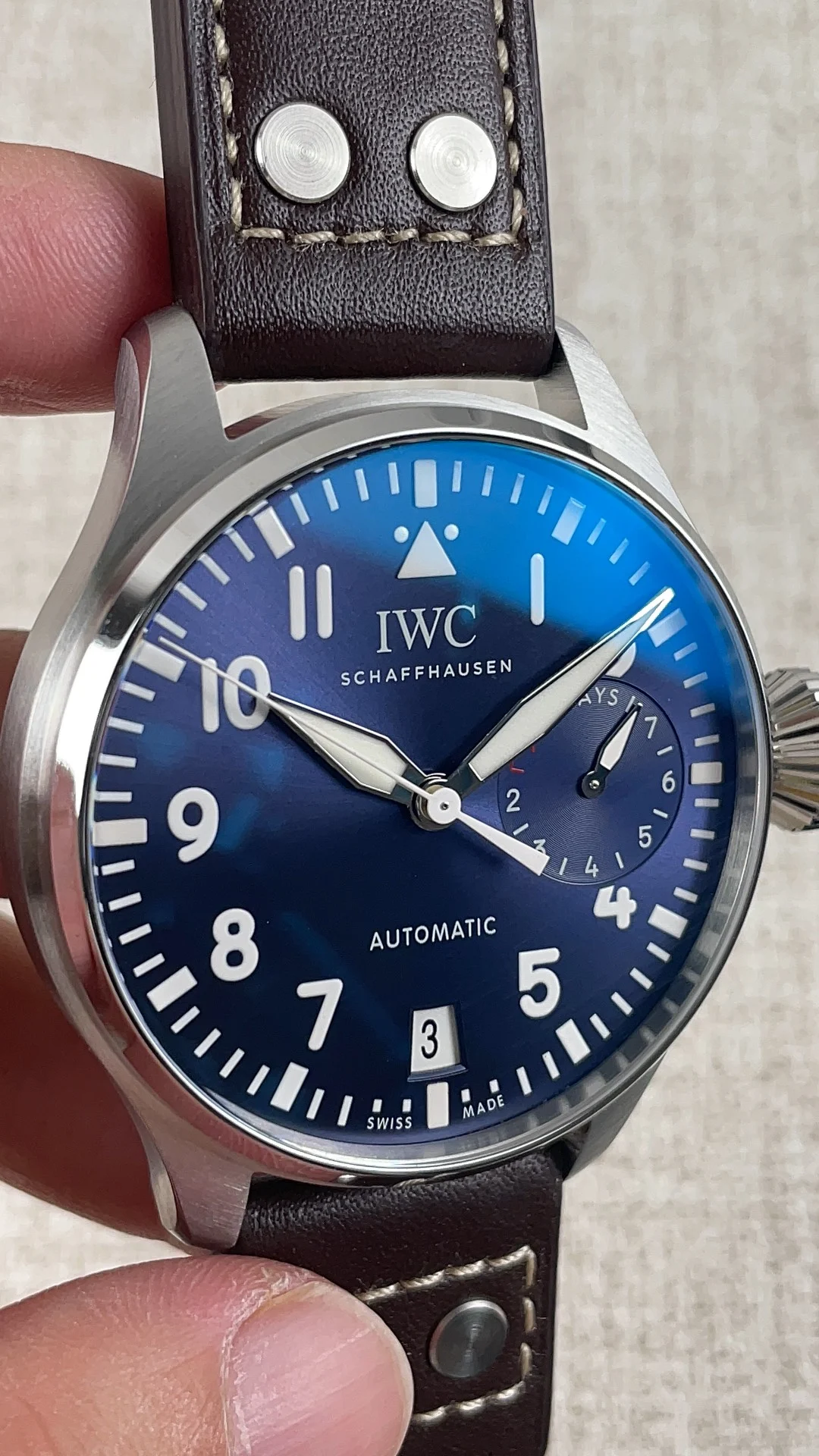 AZ IWC Big Fly — photographed off the sweep