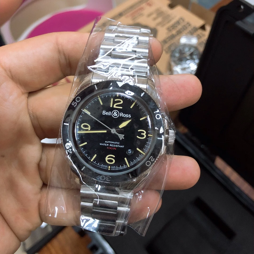 Bell & Ross men's watch arrived, 41mm dress style, original Swiss — photographed off the sweep