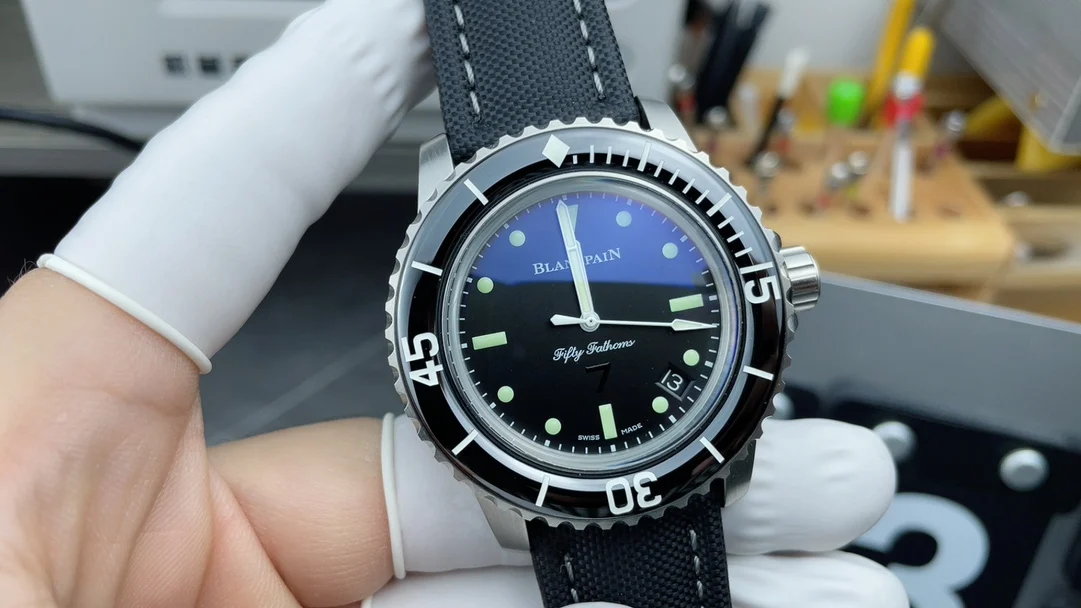 Blancpain Fifty Fathoms — photographed off the sweep