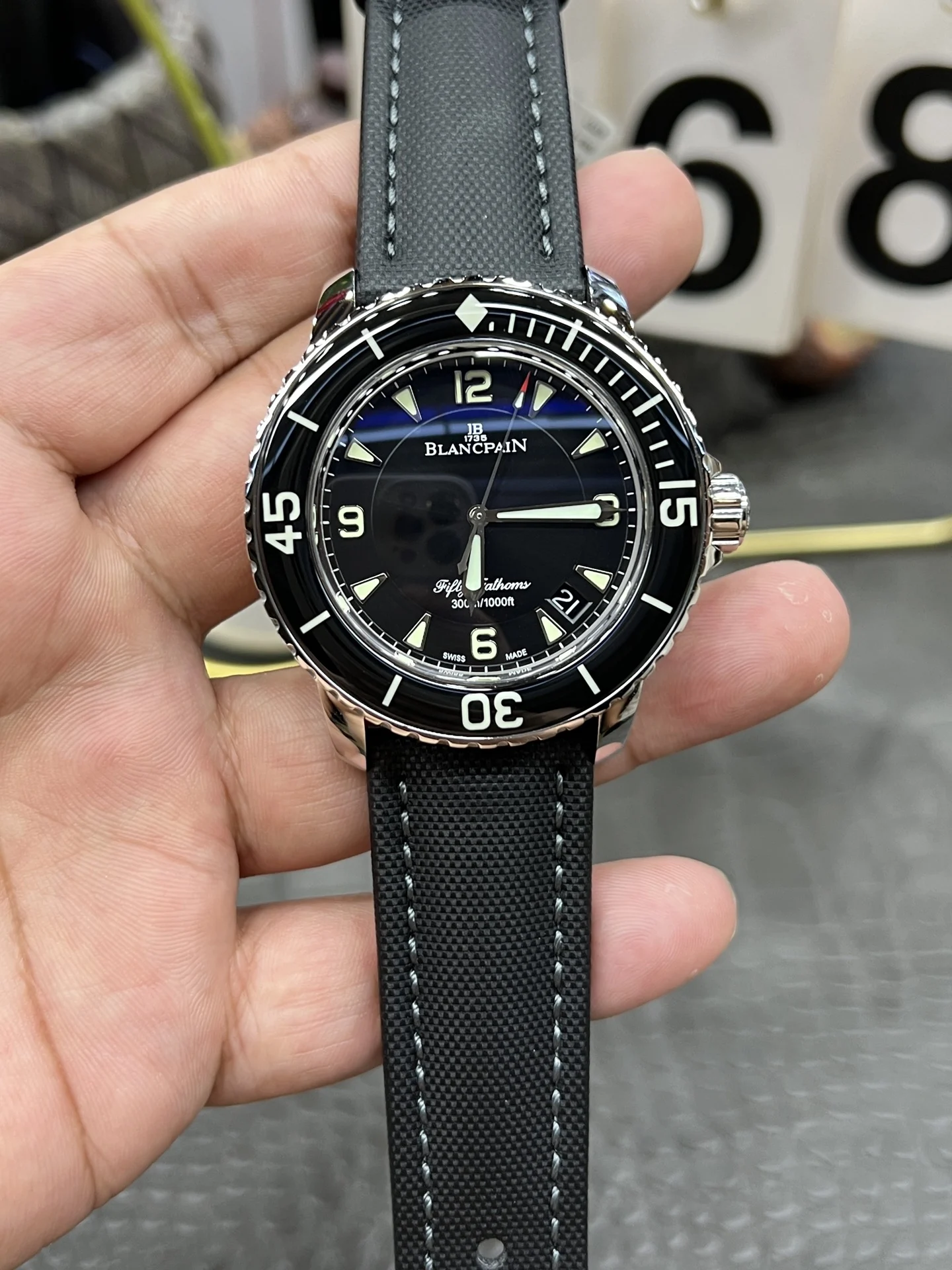 Blancpain Fifty Fathoms 45mm — photographed off the sweep