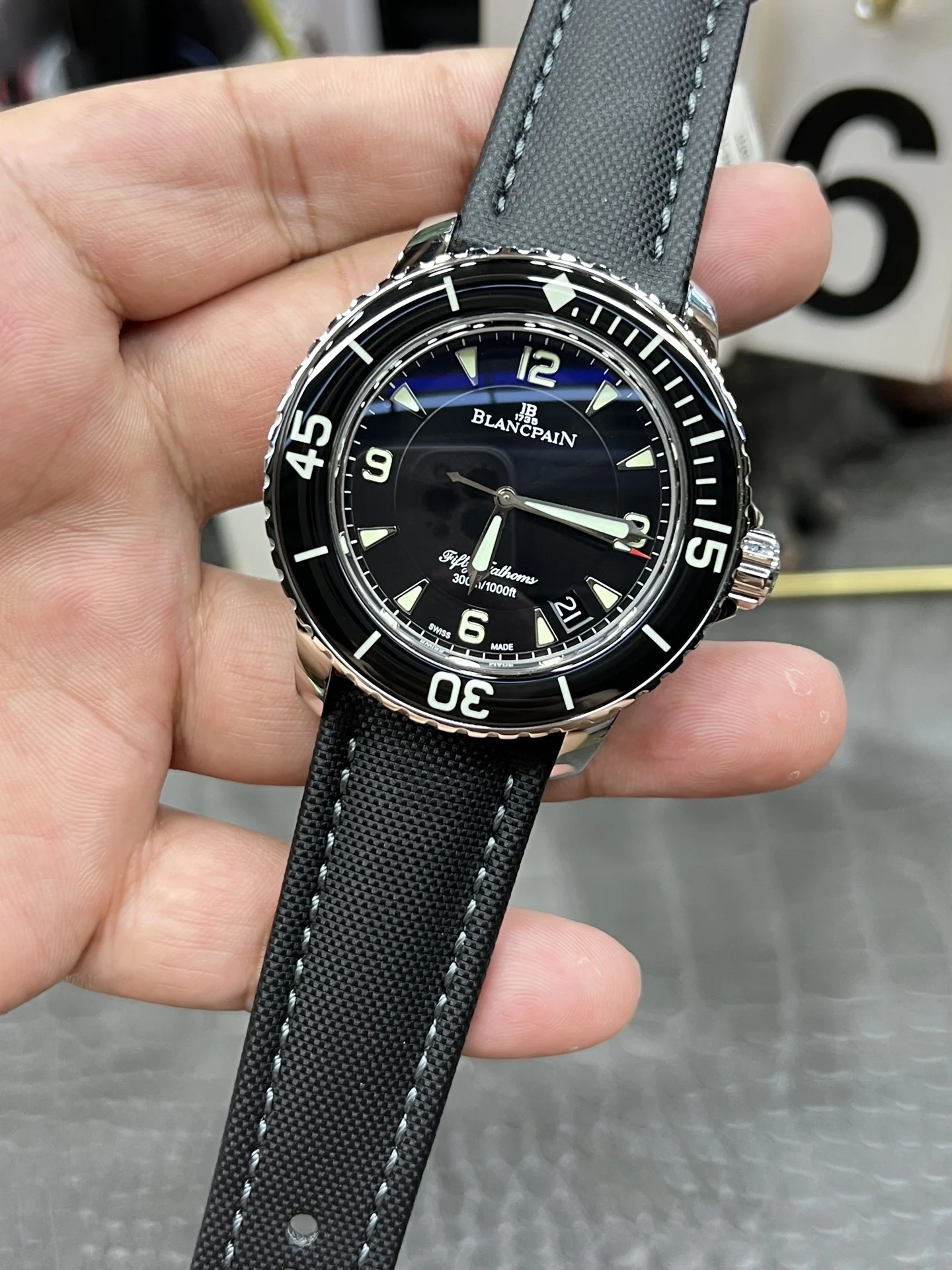 Blancpain Fifty Fathoms 45mm — photographed off the sweep