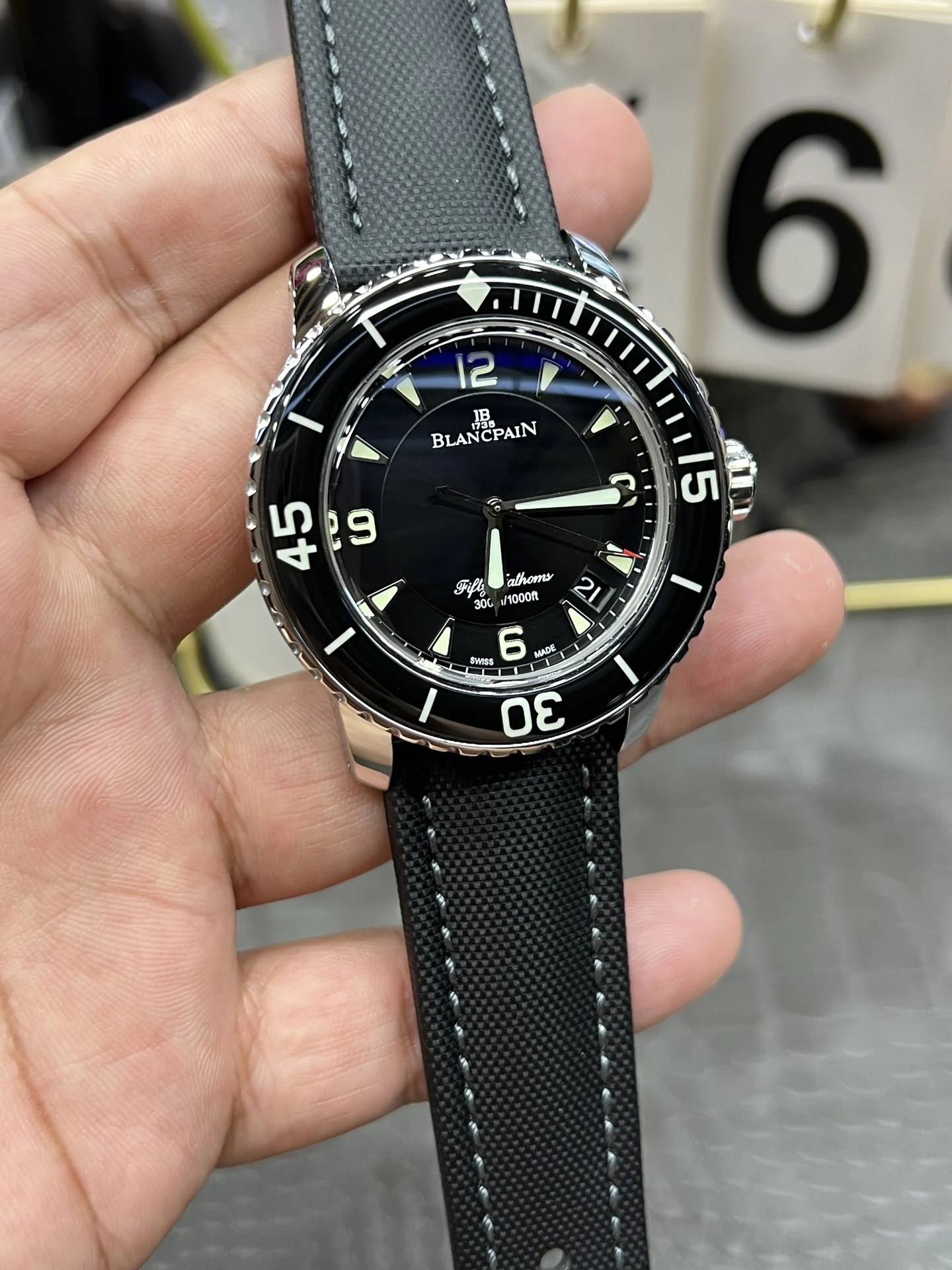 Blancpain Fifty Fathoms 45mm — photographed off the sweep