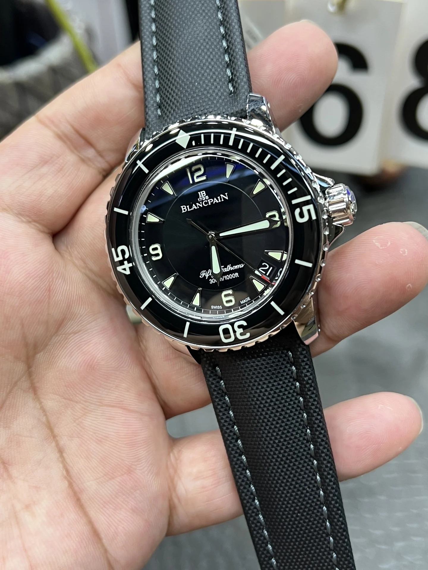 Blancpain Fifty Fathoms 45mm — photographed off the sweep