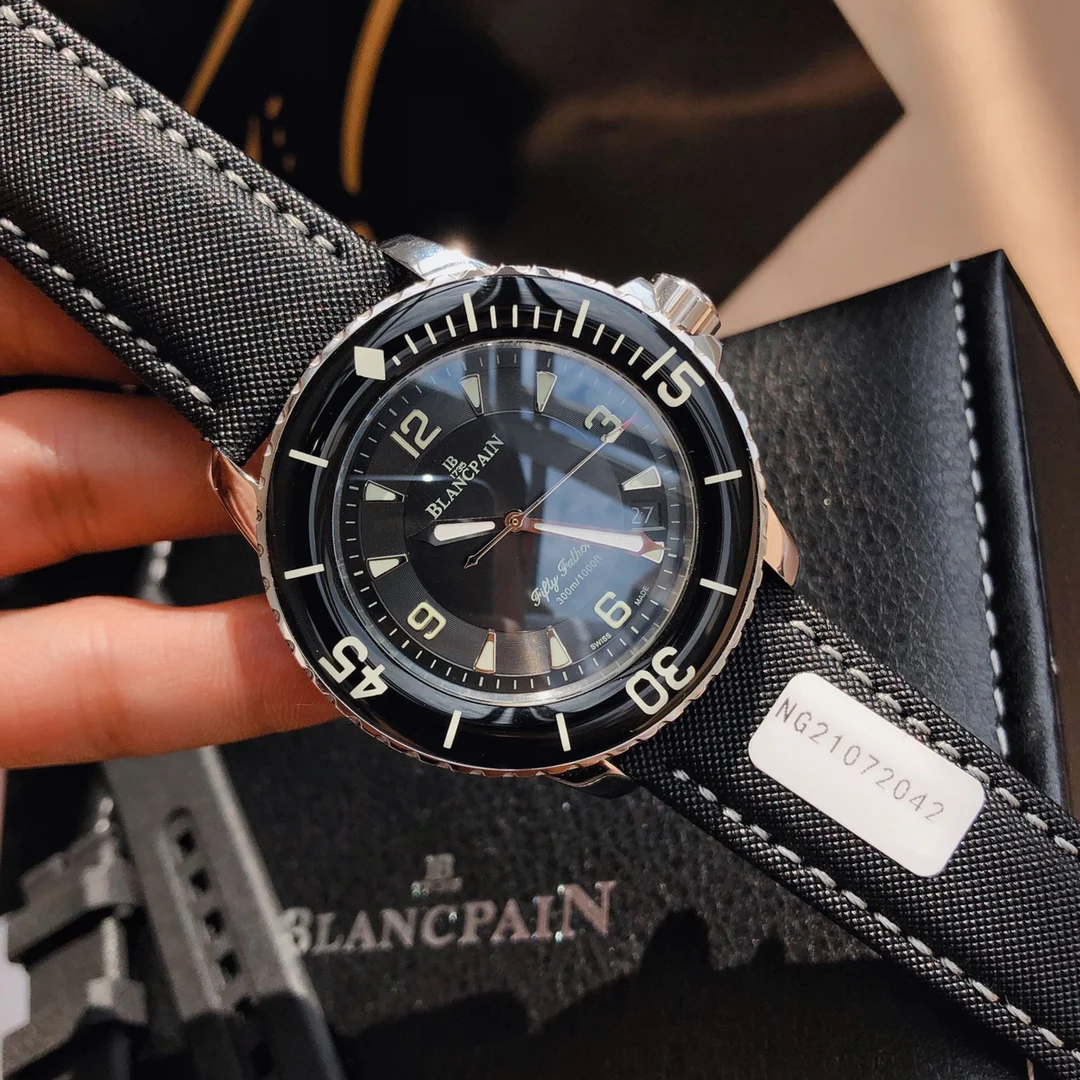 Blancpain Fifty Fathoms Ceramic Black Dial — photographed off the sweep
