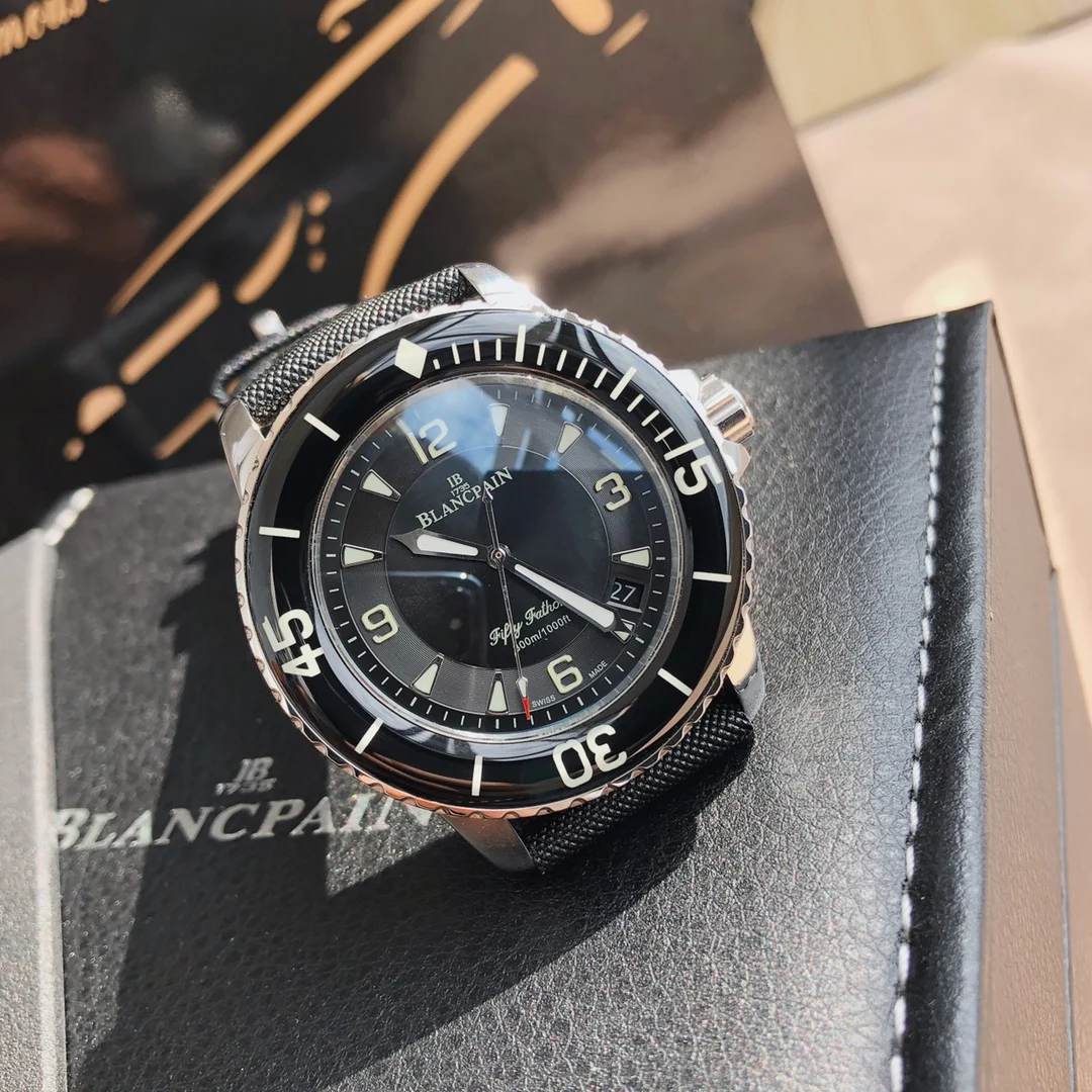 Blancpain Fifty Fathoms Ceramic Black Dial — photographed off the sweep