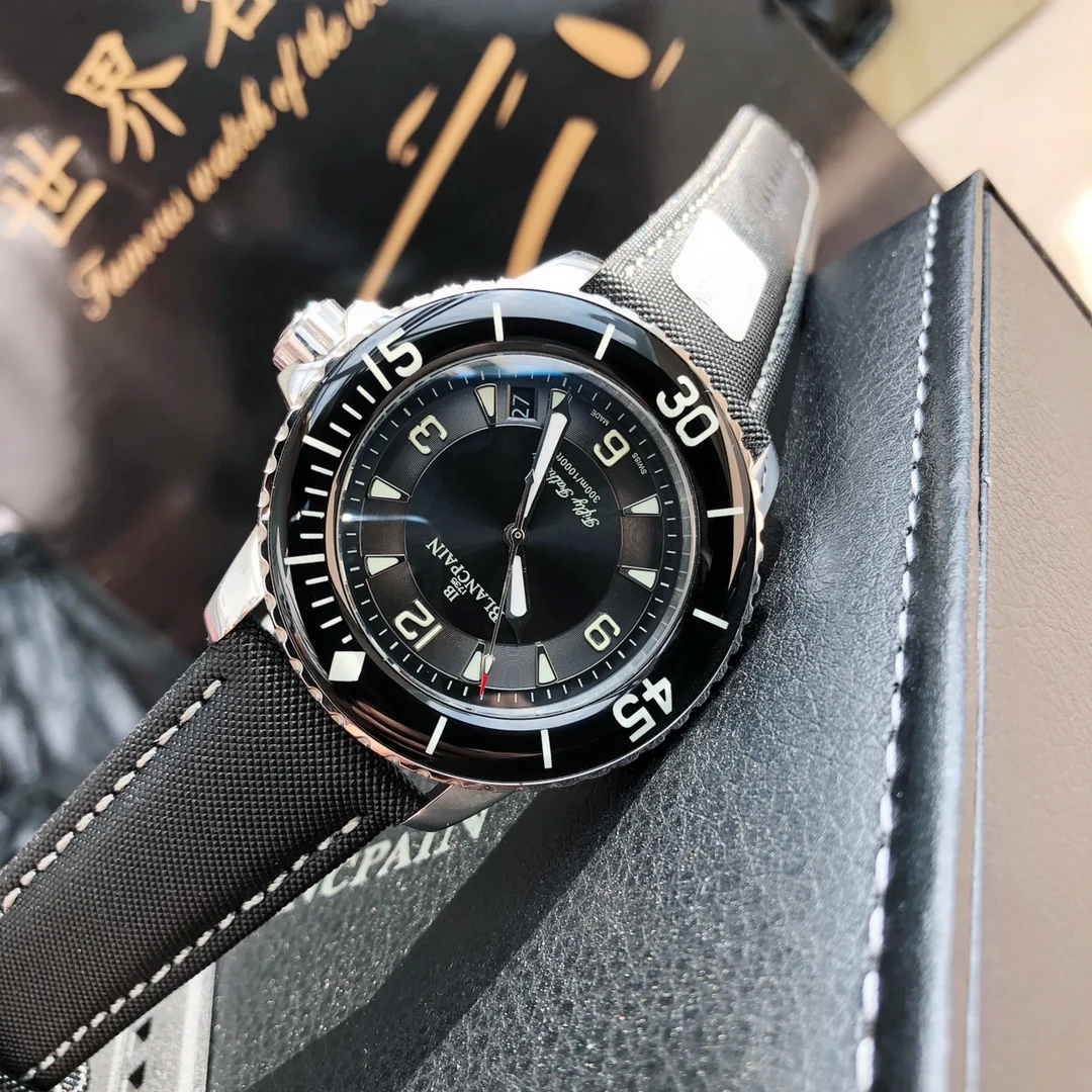 Blancpain Fifty Fathoms Ceramic Black Dial — photographed off the sweep