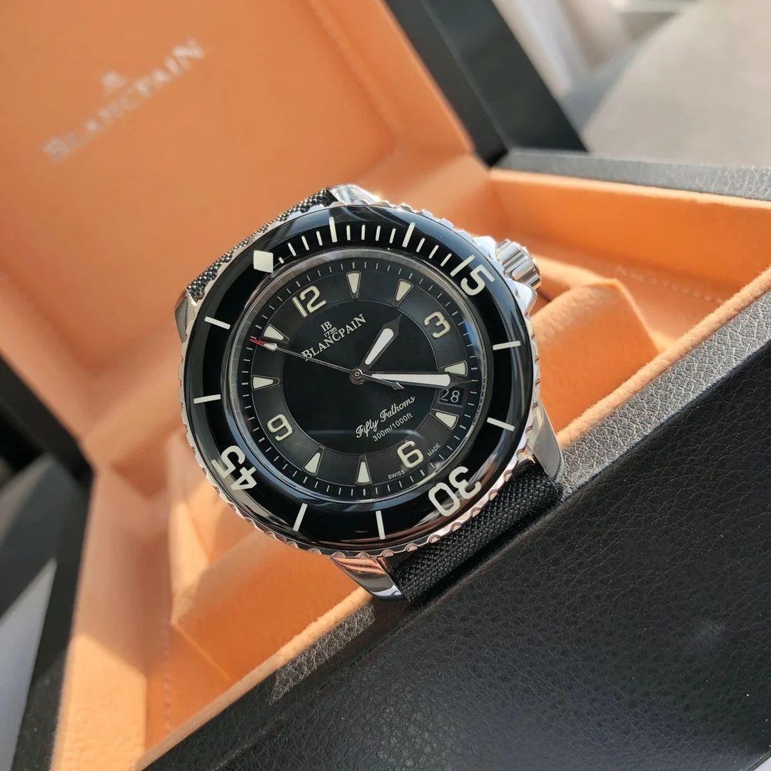 Blancpain Fifty Fathoms Ceramic Black Dial — photographed off the sweep
