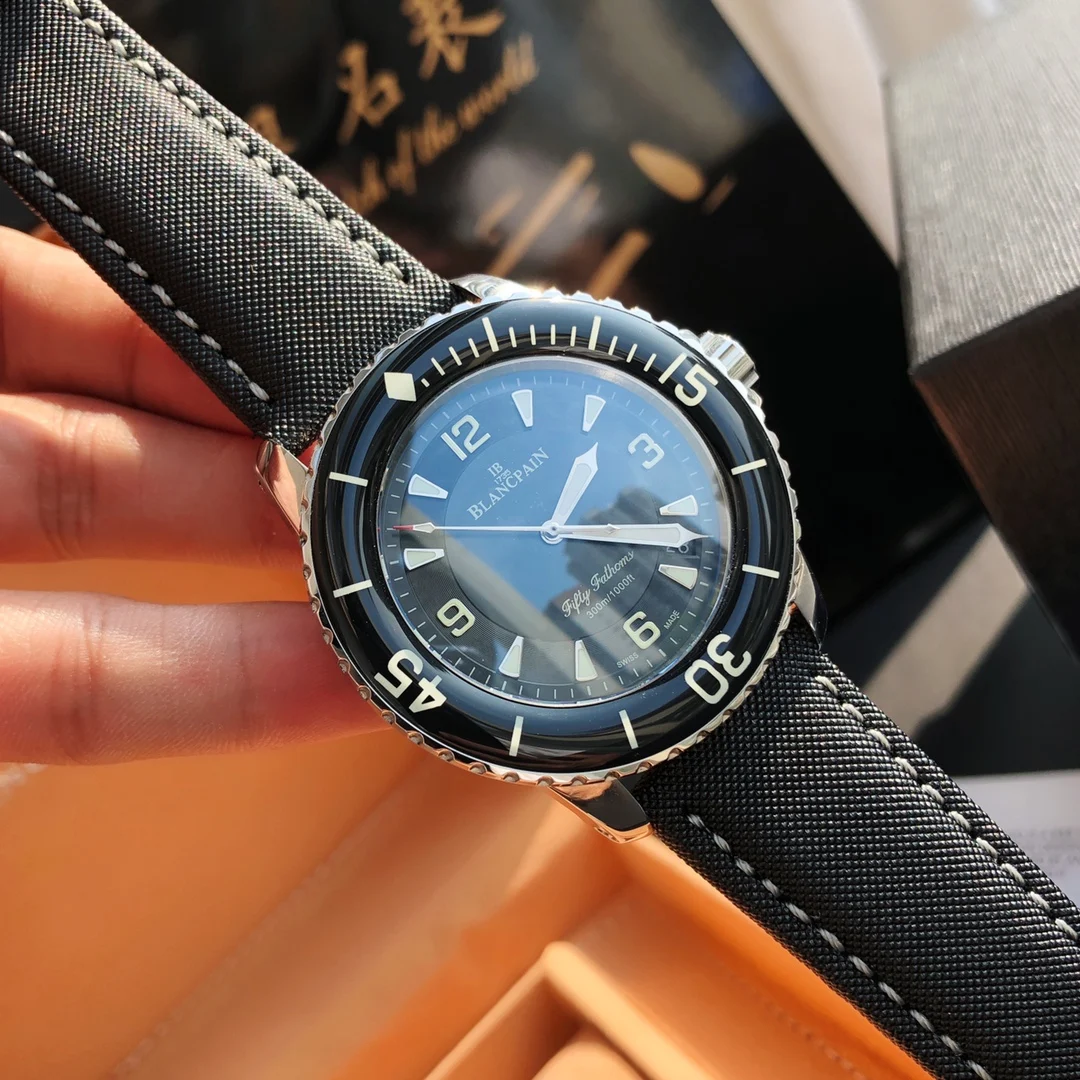 Blancpain Fifty Fathoms Ceramic Black Dial — photographed off the sweep
