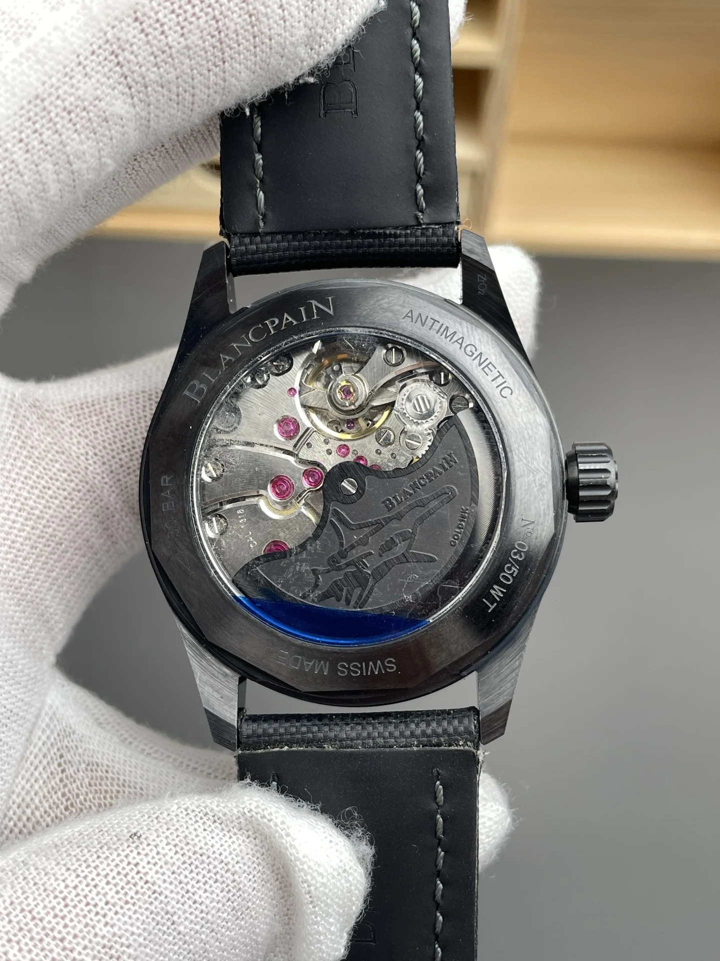 Blancpain Fifty Fathoms Ceramic Green Dial — photographed off the sweep