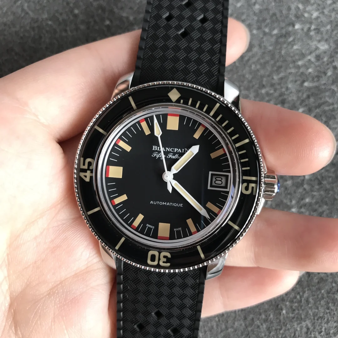 Blancpain Fifty Fathoms Steel 40.30mm — photographed off the sweep