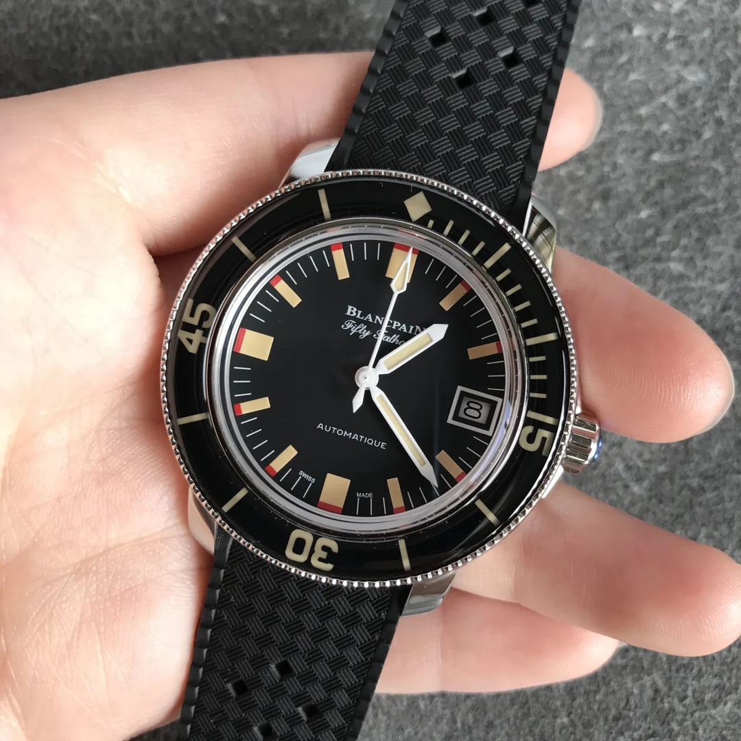 Blancpain Fifty Fathoms Steel 40.30mm — photographed off the sweep