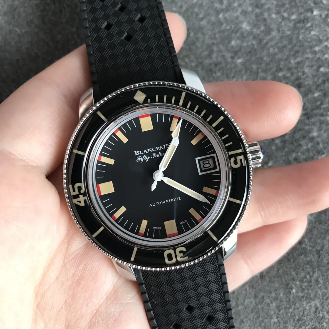 Blancpain Fifty Fathoms Steel 40.30mm — photographed off the sweep