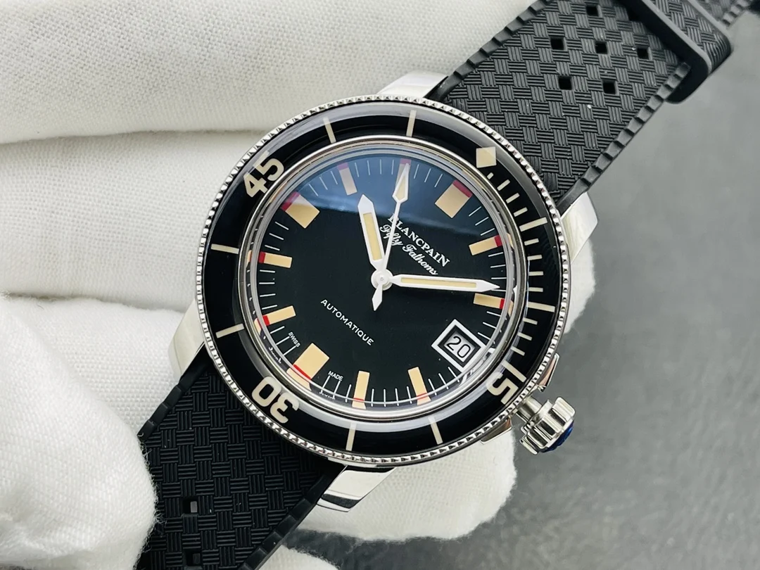 Blancpain Fifty Fathoms Steel 40.30mm — photographed off the sweep