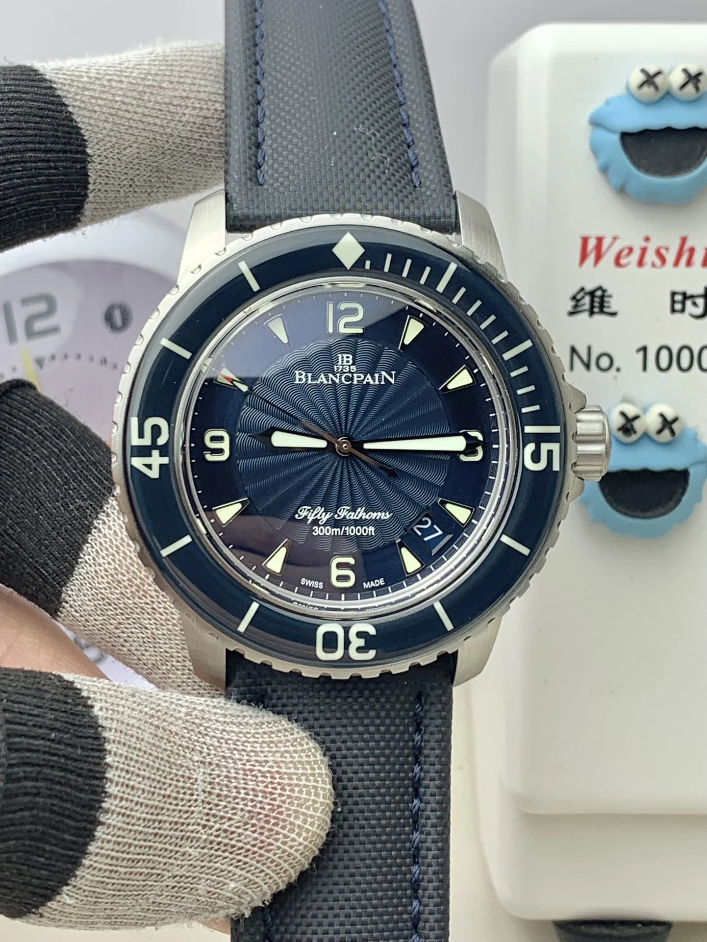Blancpain Fifty Fathoms Steel Blue Dial — photographed off the sweep