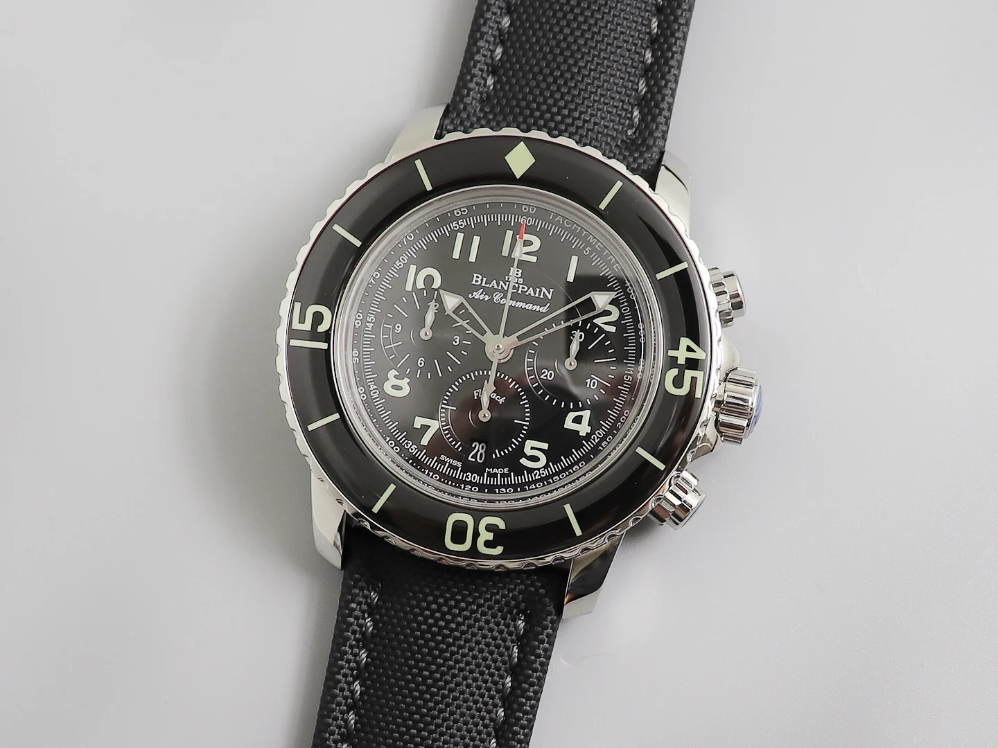 Blancpain Fifty Fathoms Steel Diamond-Set 45 × 15.5mm — photographed off the sweep