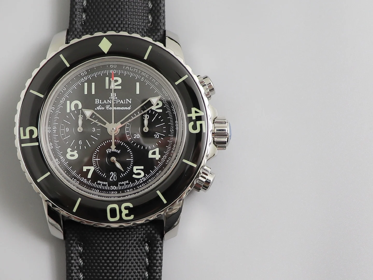 Blancpain Fifty Fathoms Steel Diamond-Set 45 × 15.5mm — photographed off the sweep
