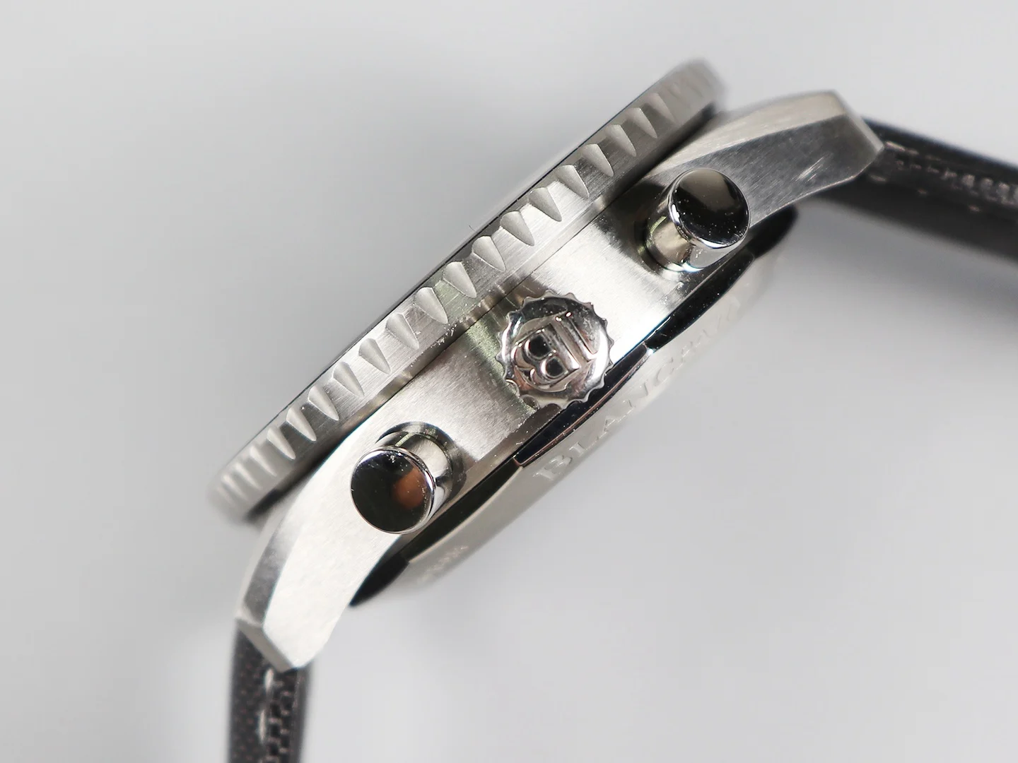 Blancpain Fifty Fathoms Steel Diamond-Set 45 × 15.5mm — photographed off the sweep