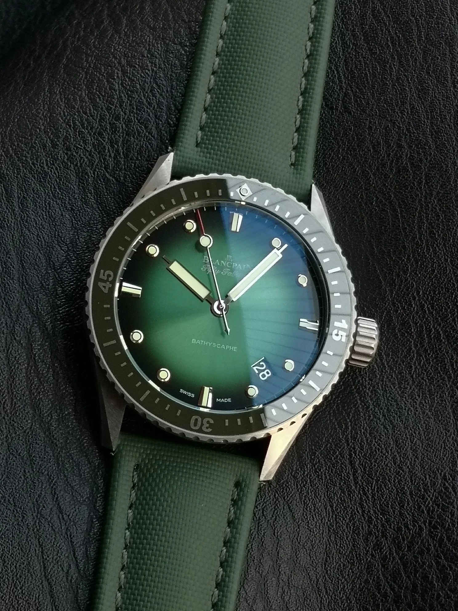 Blancpain Fifty Fathoms White Gold — photographed off the sweep