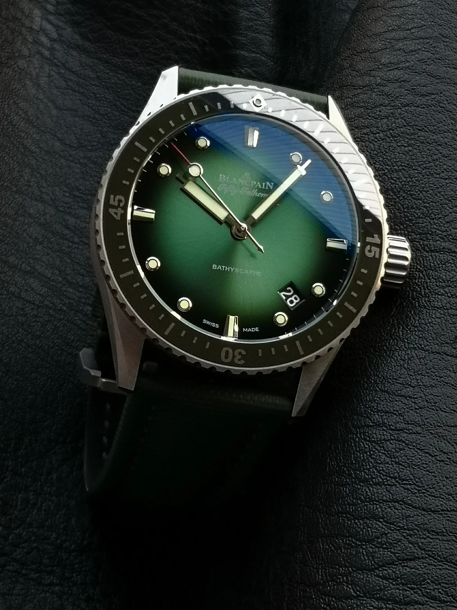 Blancpain Fifty Fathoms White Gold — photographed off the sweep