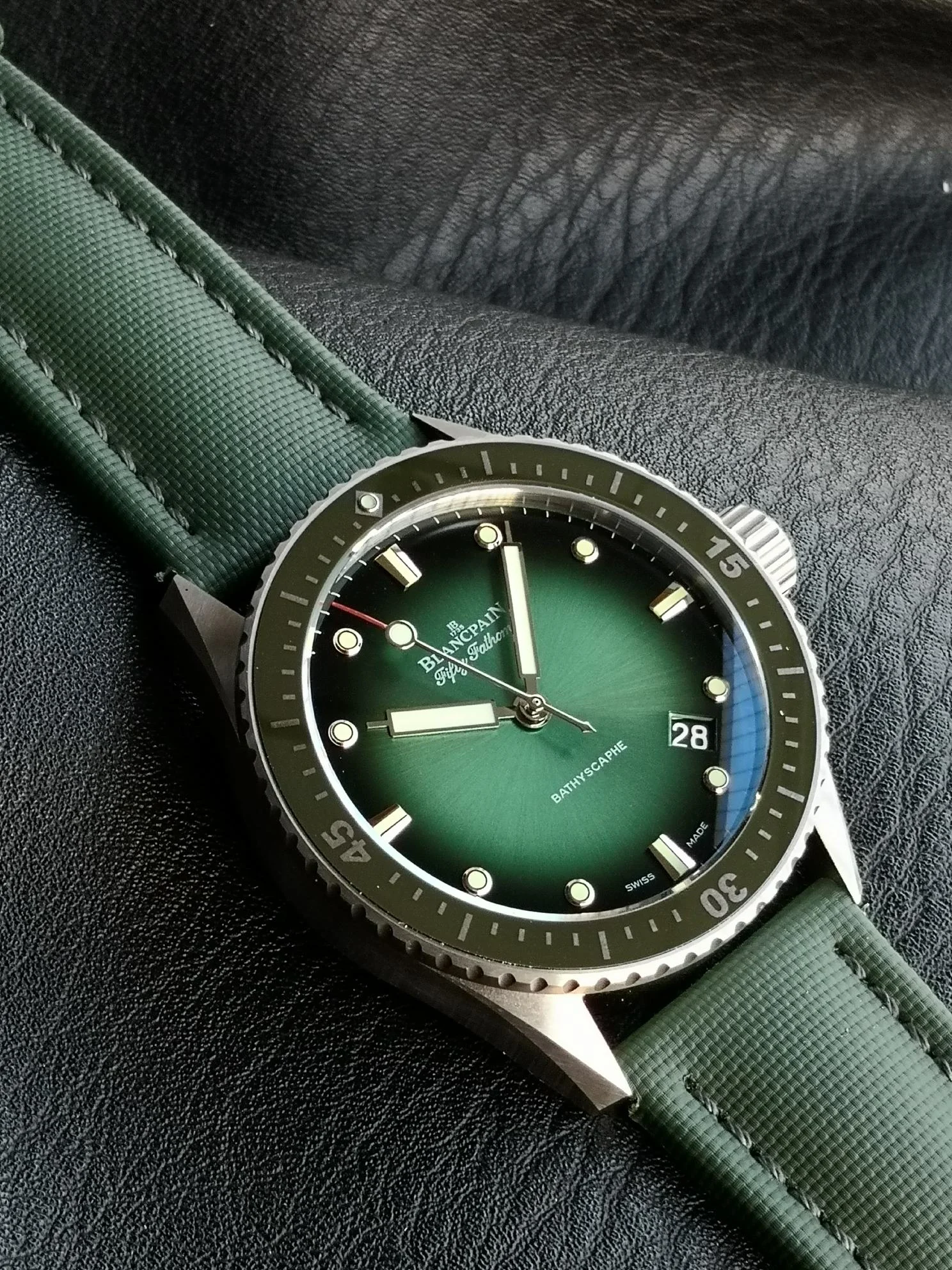 Blancpain Fifty Fathoms White Gold — photographed off the sweep