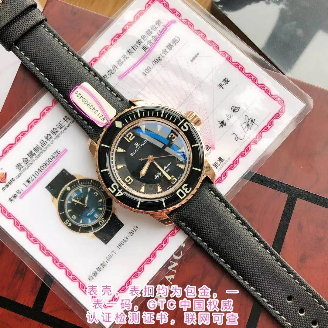 Blancpain Fifty Fathoms Yellow Gold — photographed off the sweep