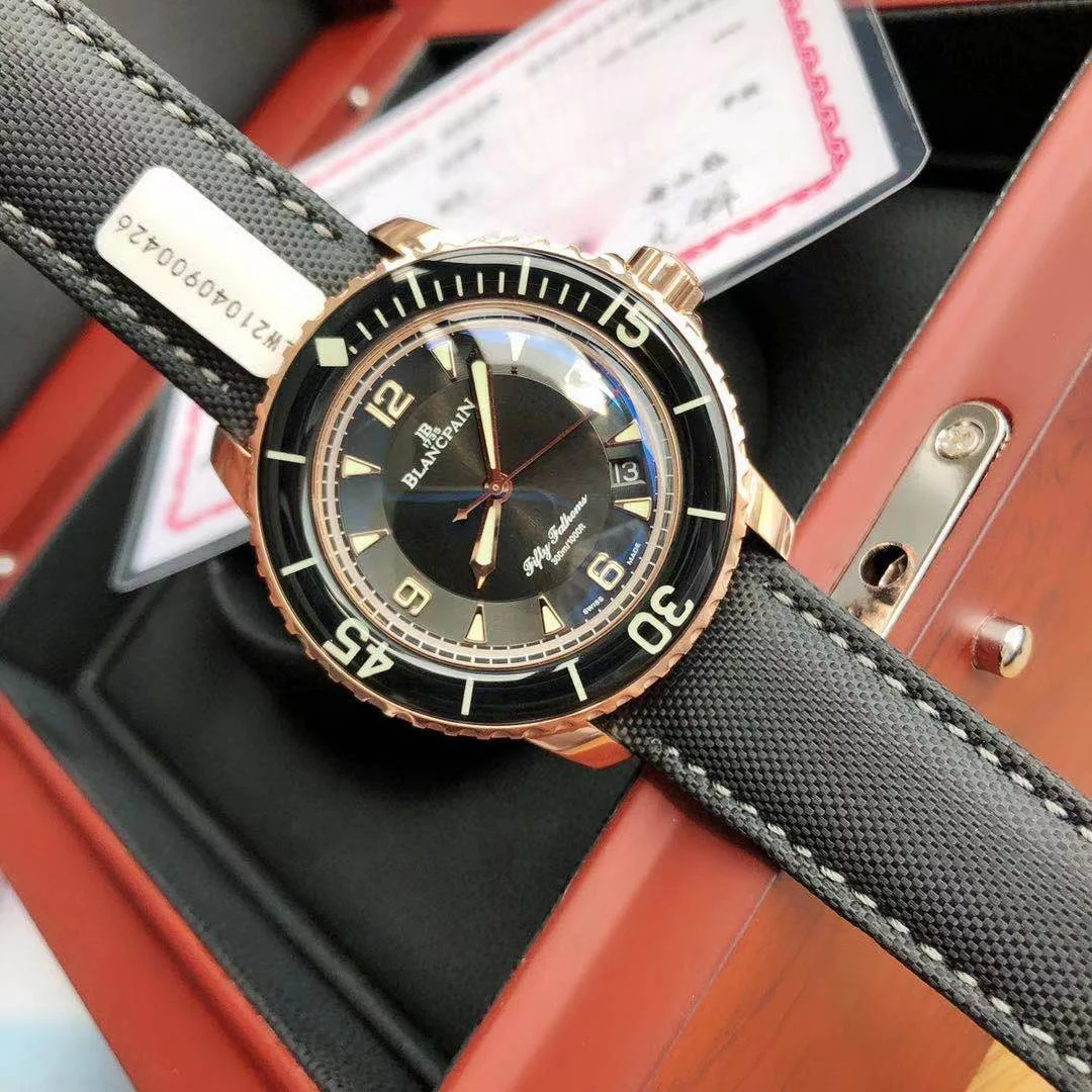 Blancpain Fifty Fathoms Yellow Gold — photographed off the sweep