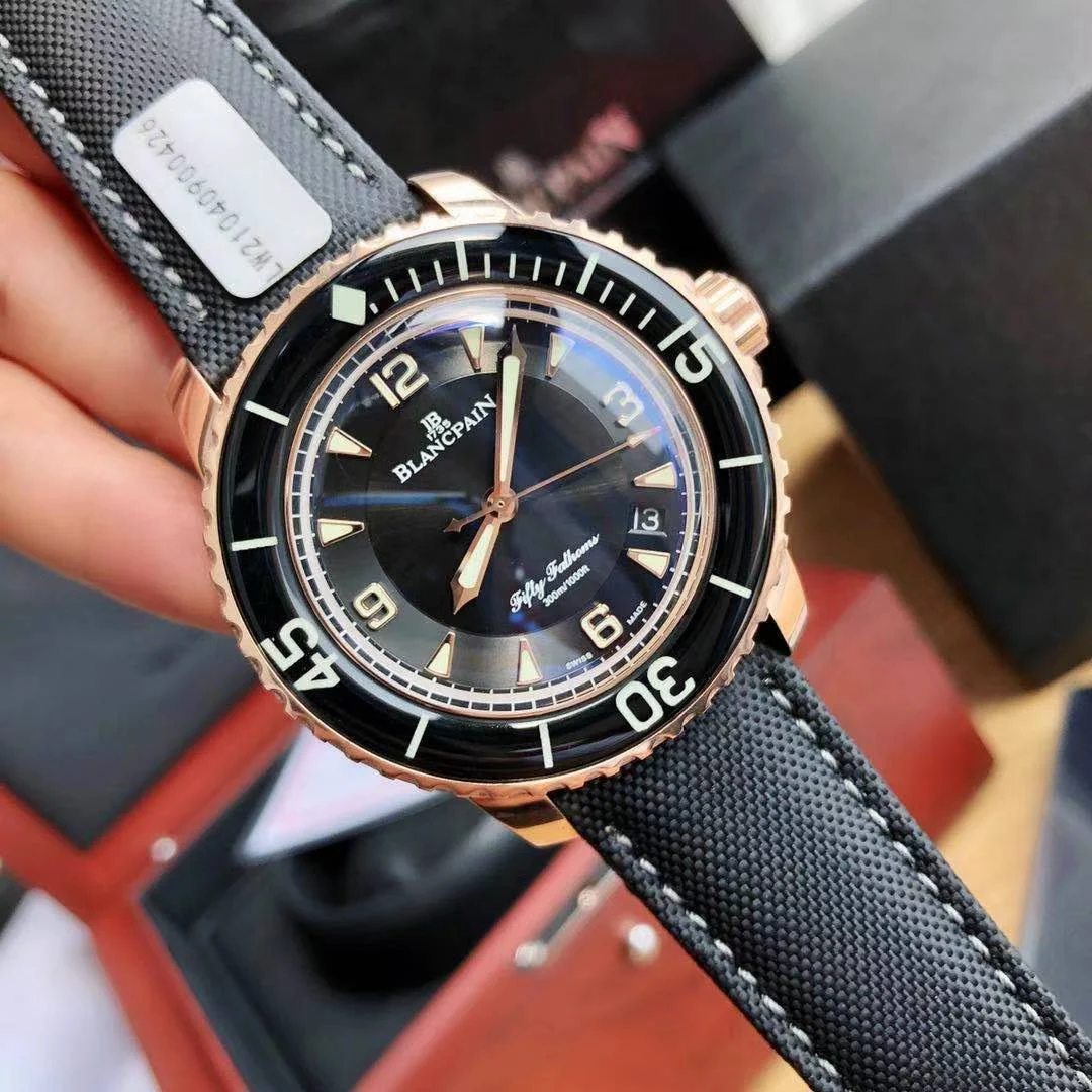 Blancpain Fifty Fathoms Yellow Gold — photographed off the sweep