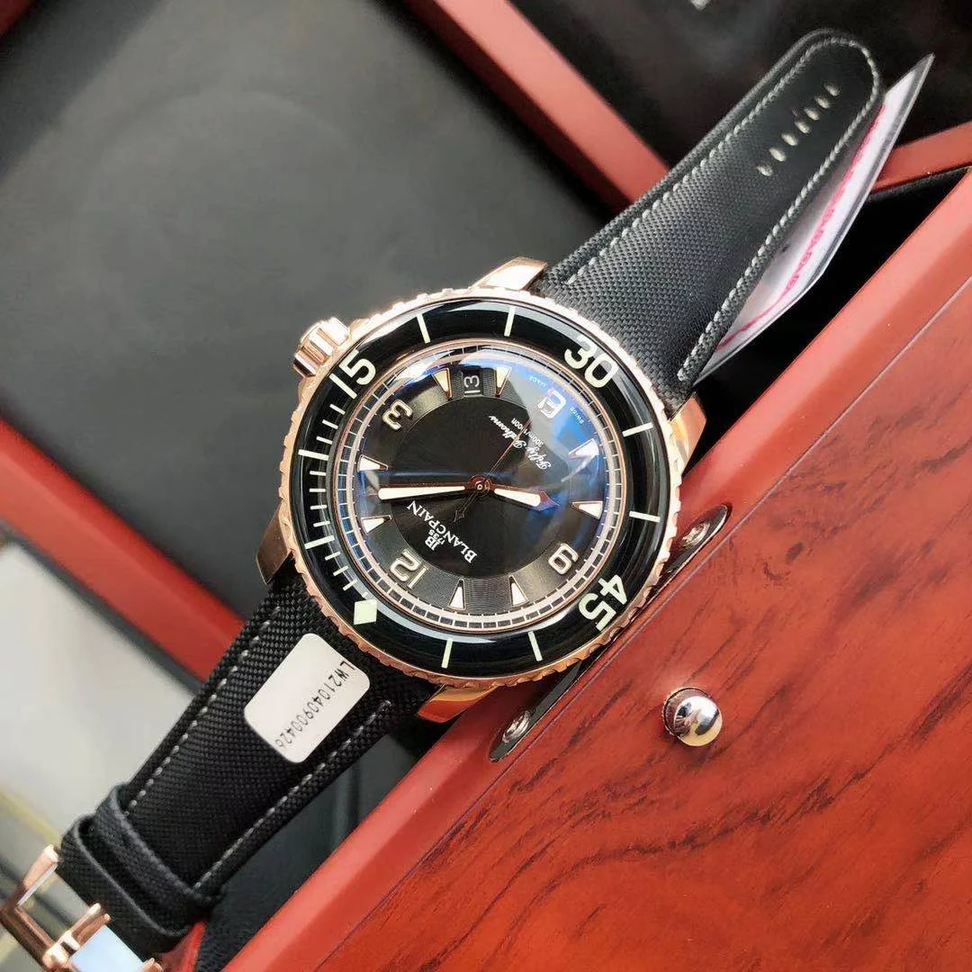 Blancpain Fifty Fathoms Yellow Gold — photographed off the sweep
