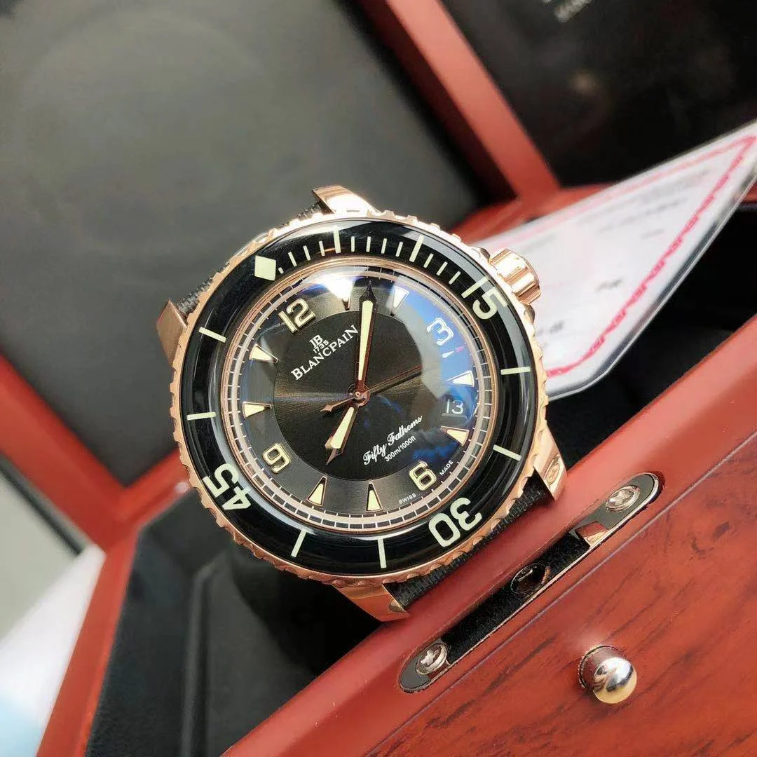 Blancpain Fifty Fathoms Yellow Gold — photographed off the sweep