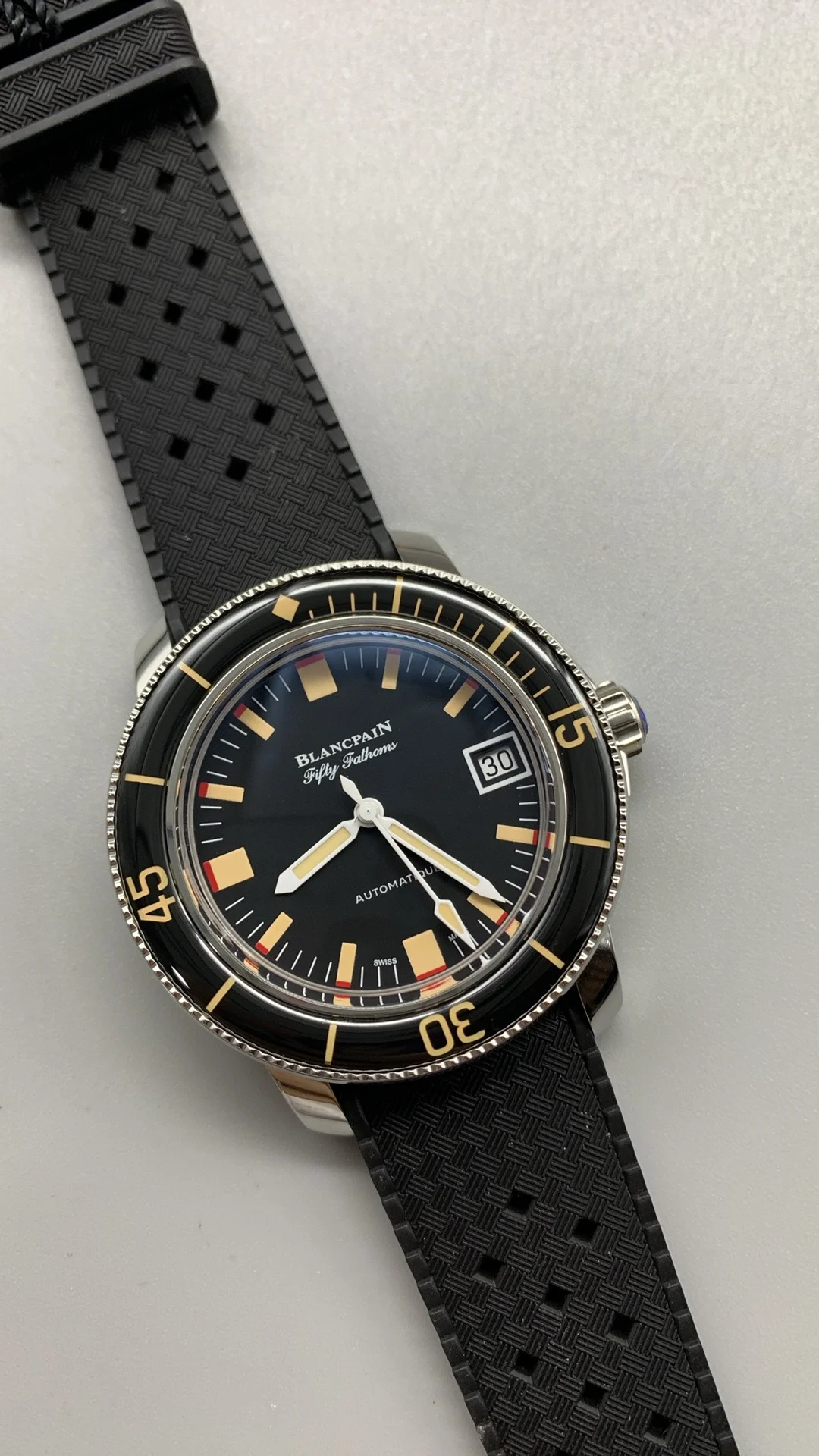 Blancpain Fifty Fathoms — photographed off the sweep