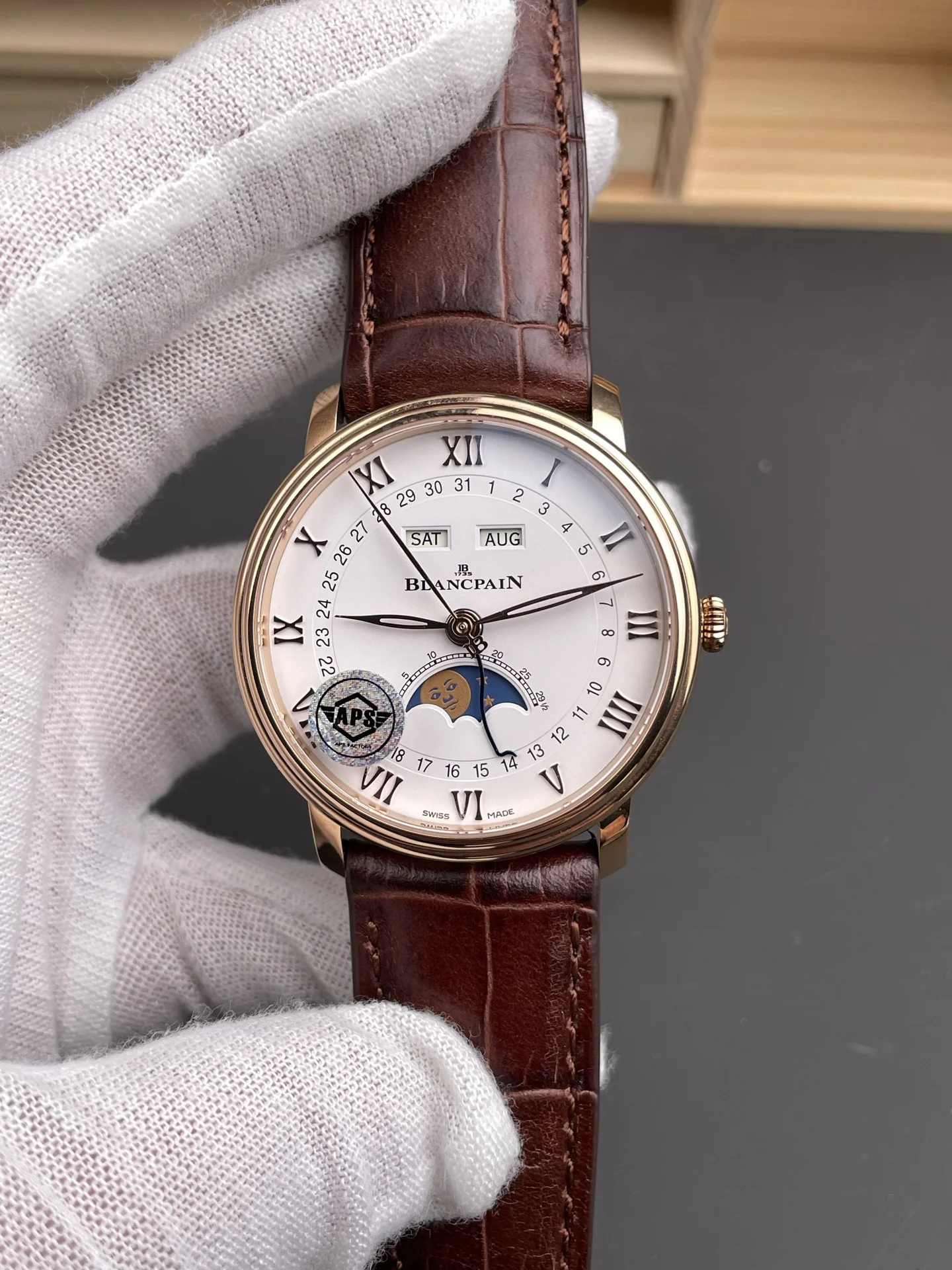 Blancpain Moon Phase Rose Gold — photographed off the sweep