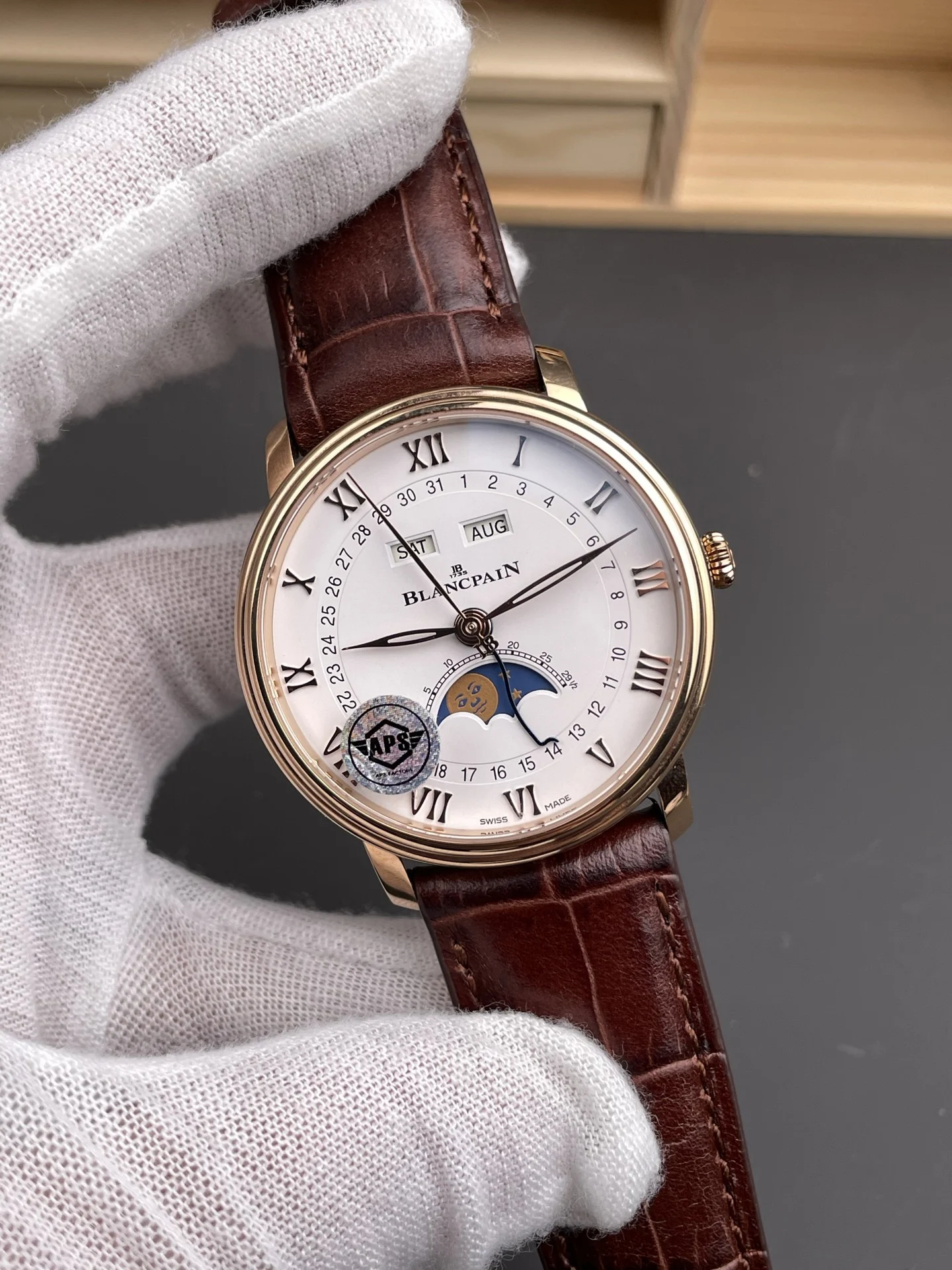 Blancpain Moon Phase Rose Gold — photographed off the sweep