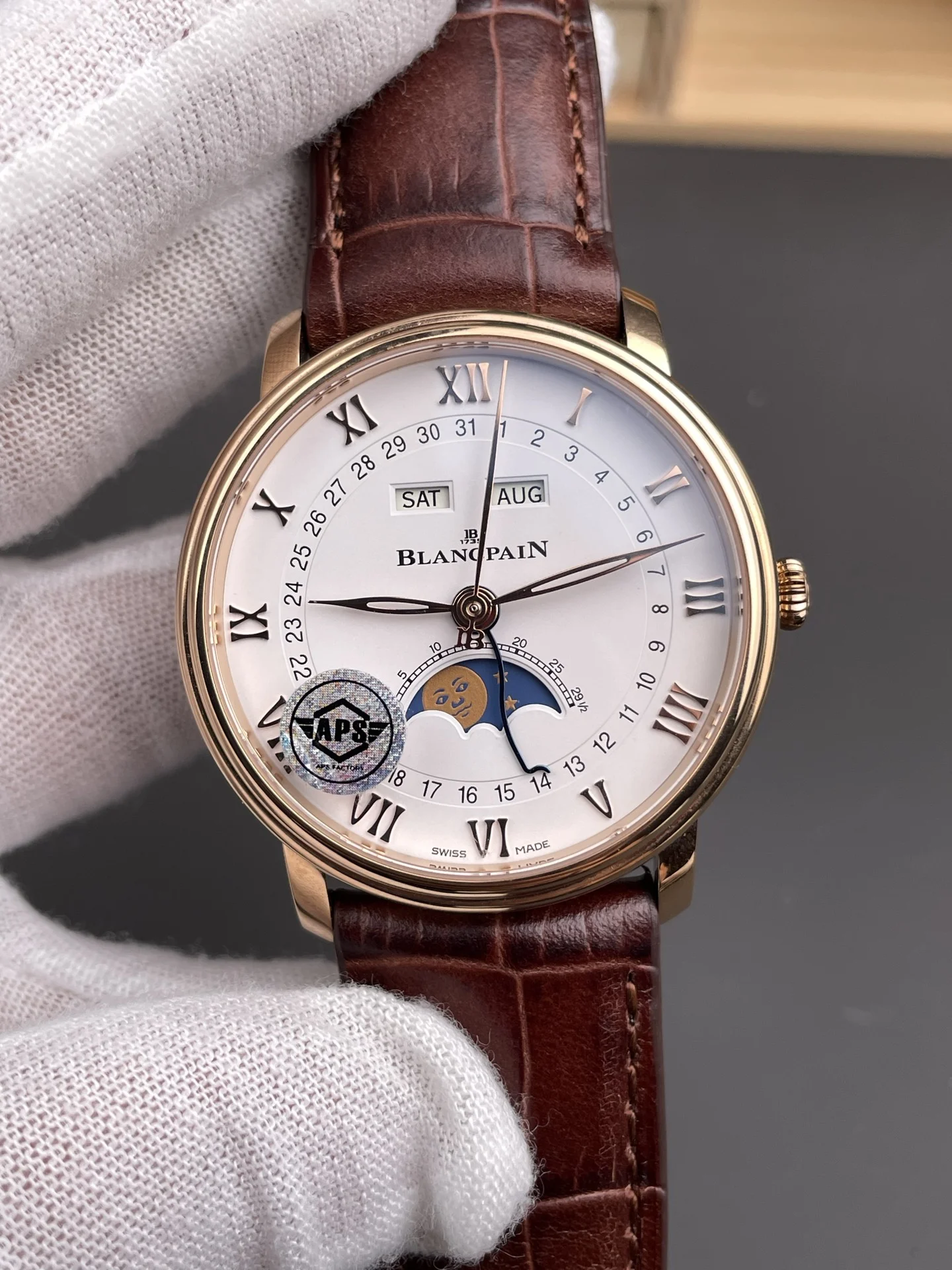 Blancpain Moon Phase Rose Gold — photographed off the sweep