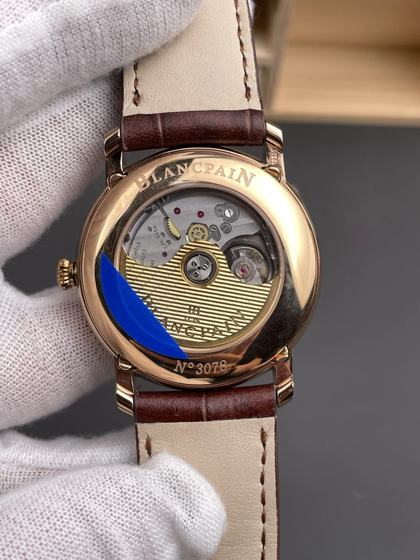 Blancpain Moon Phase Rose Gold — photographed off the sweep
