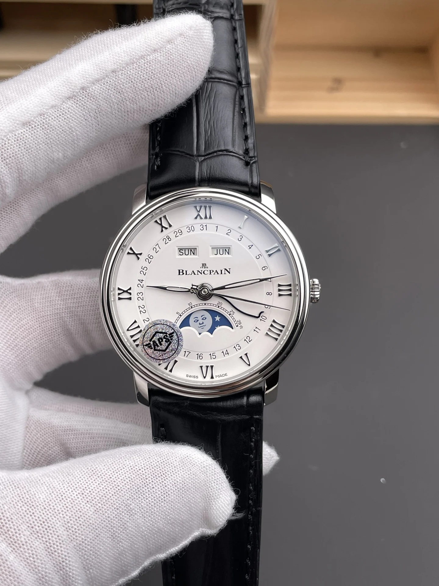 Blancpain Moon Phase White Dial 40mm — photographed off the sweep