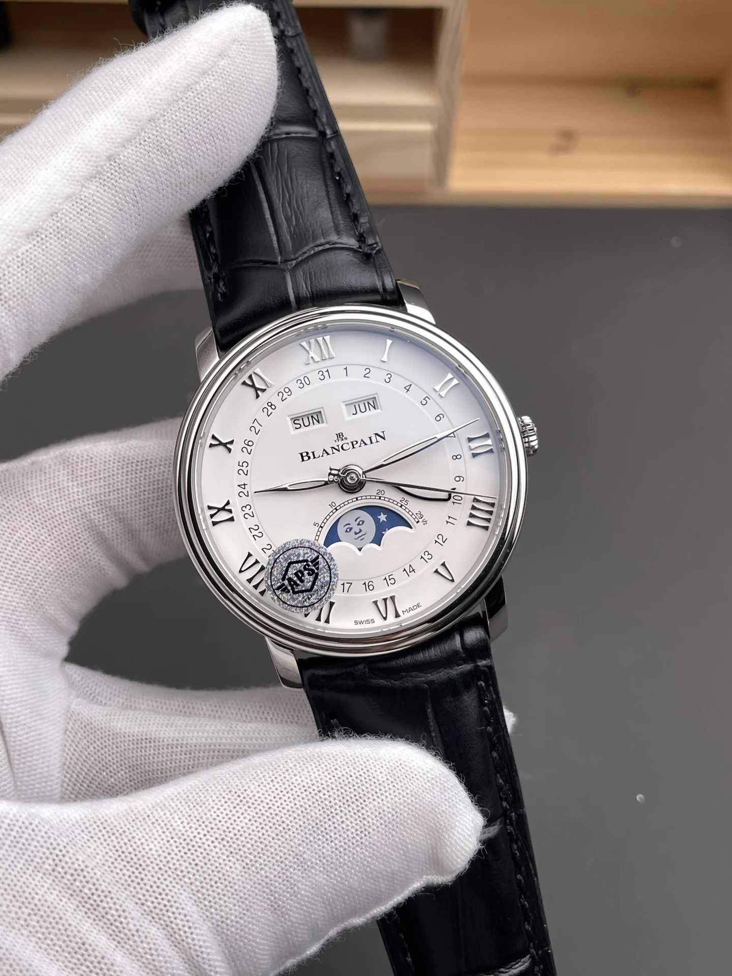 Blancpain Moon Phase White Dial 40mm — photographed off the sweep