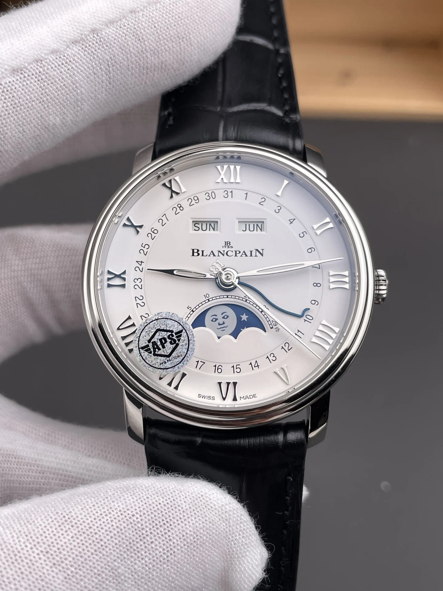 Blancpain Moon Phase White Dial 40mm — photographed off the sweep