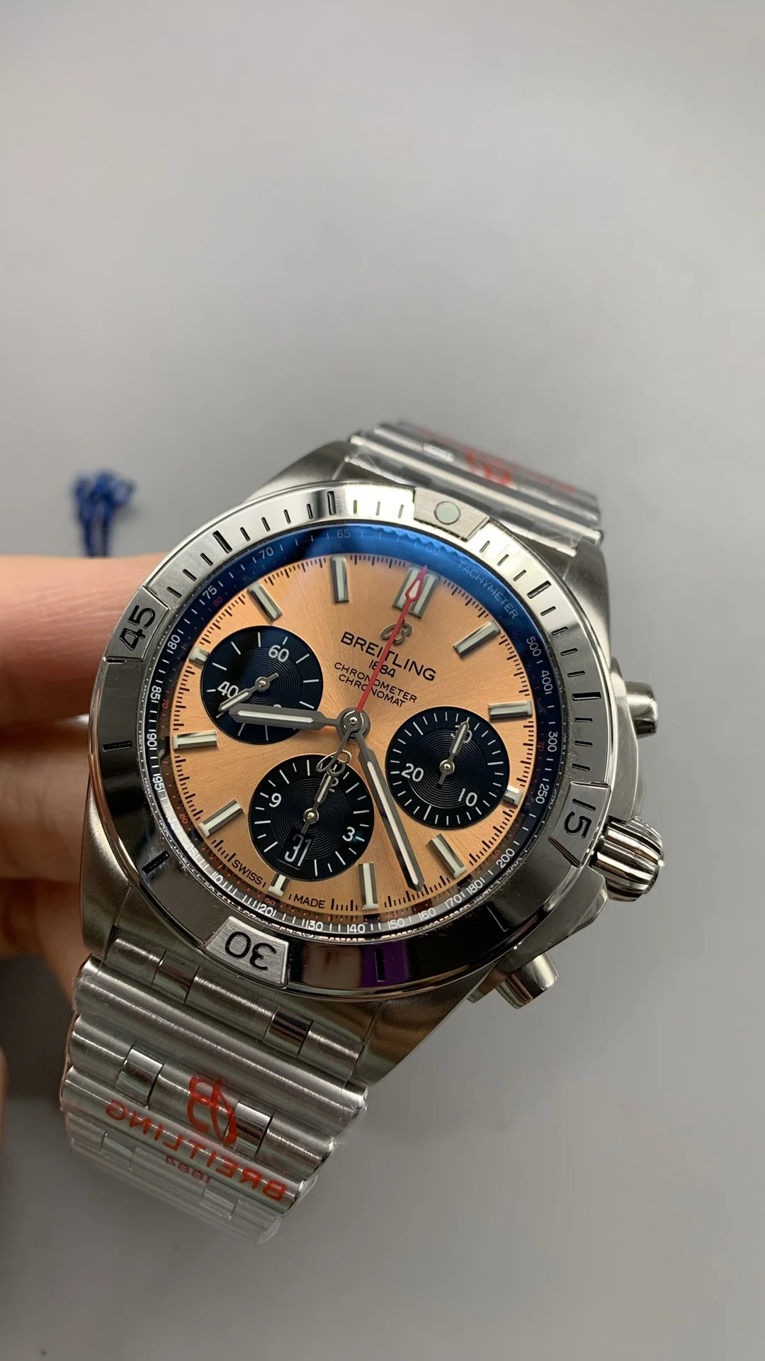 Bls, bullet-link bracelet, champagne face — photographed off the sweep